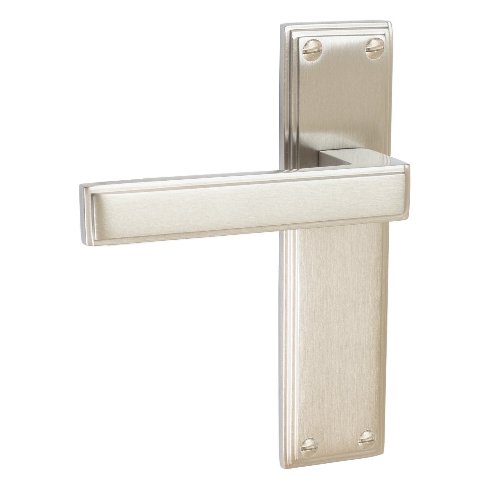 Atlantis Door Handles On Plate Latch Handle in Satin Nickel SHOW