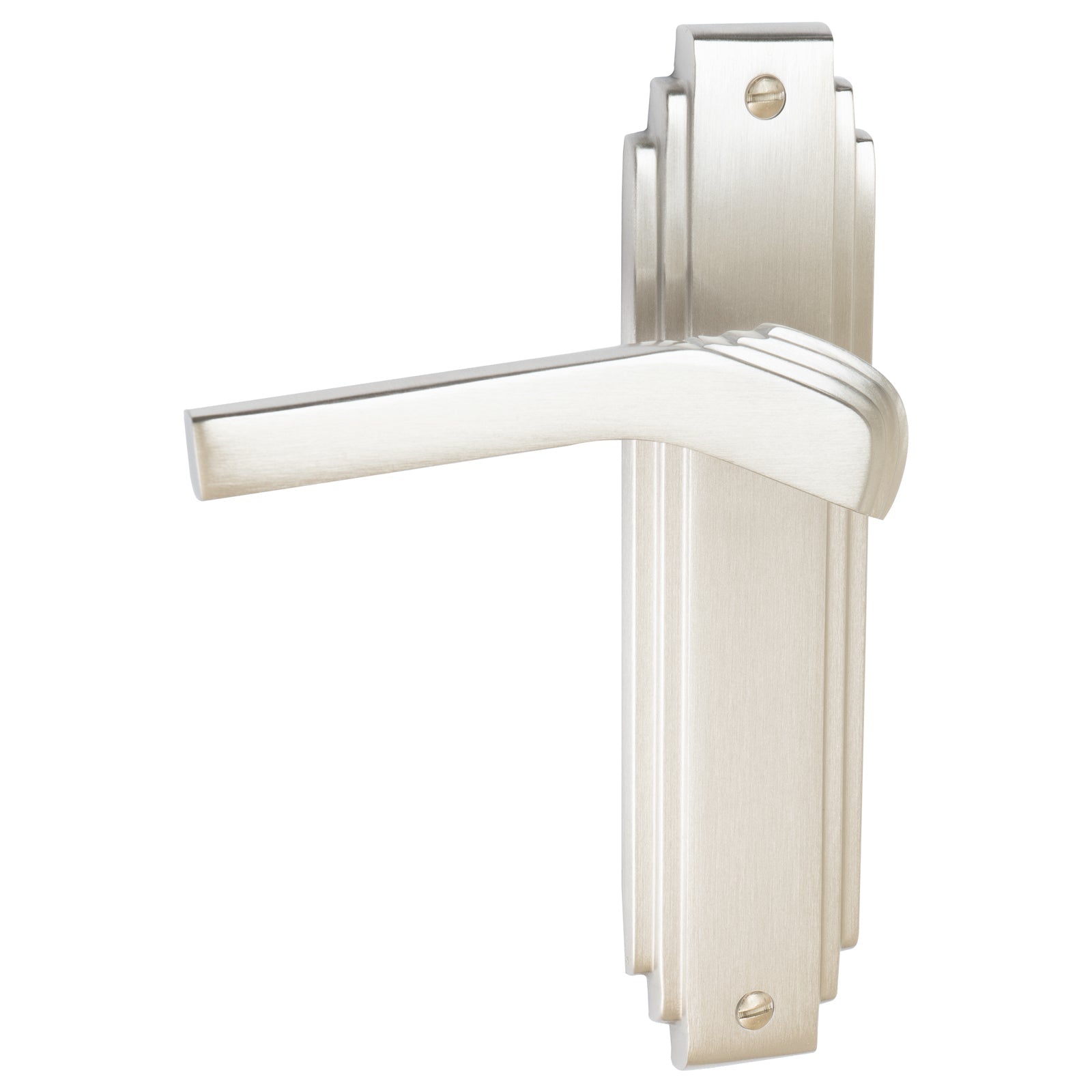 Tiffany Door Handles On Plate Latch Handle in Satin Nickel SHOW