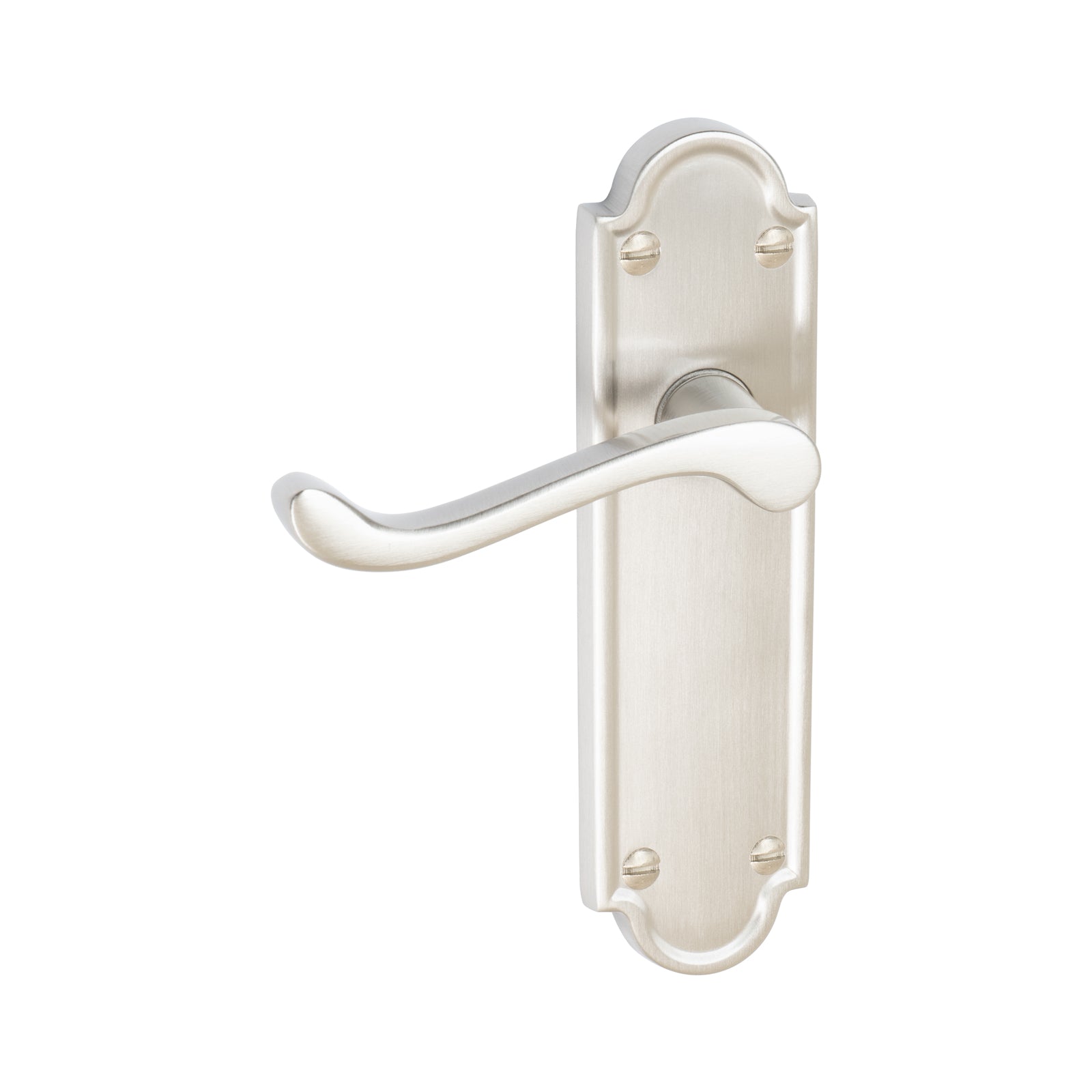 Meridian Door Handles On Plate Latch Handle in Satin Nickel SHOW