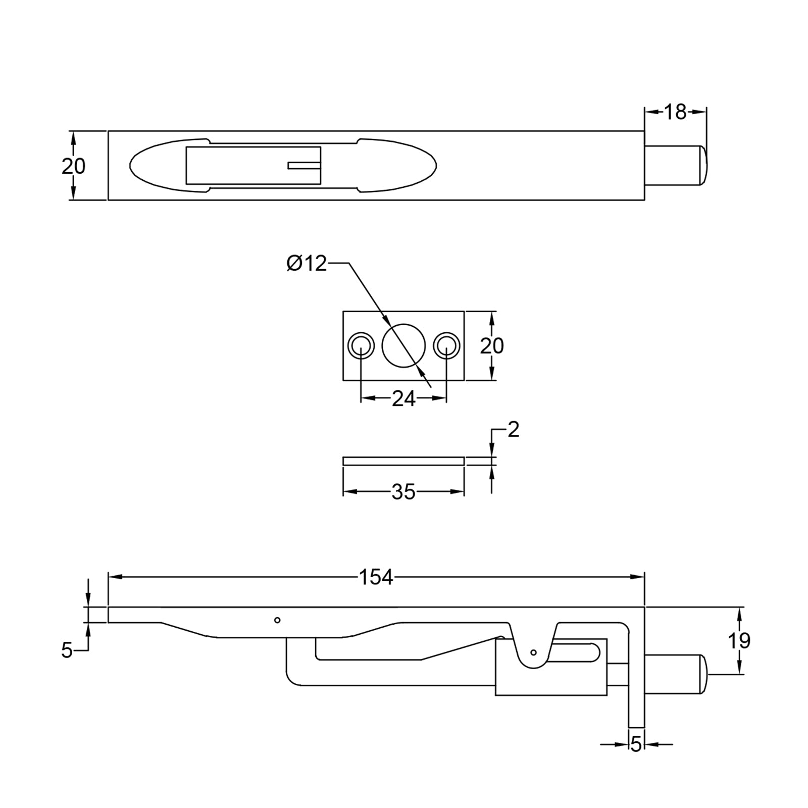 Lever action flush bolts dimension drawing SHOW