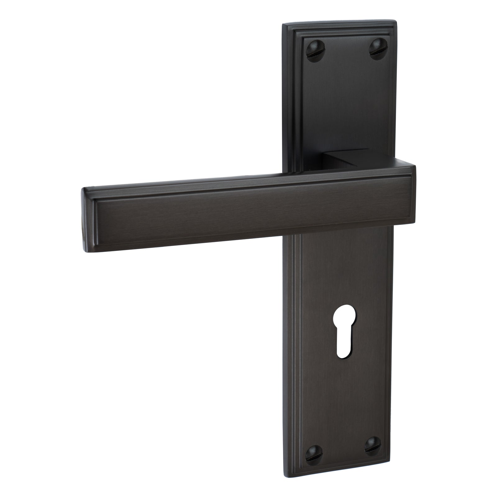 Atlantis Door Handles On Plate Lock Handle in Matt Bronze