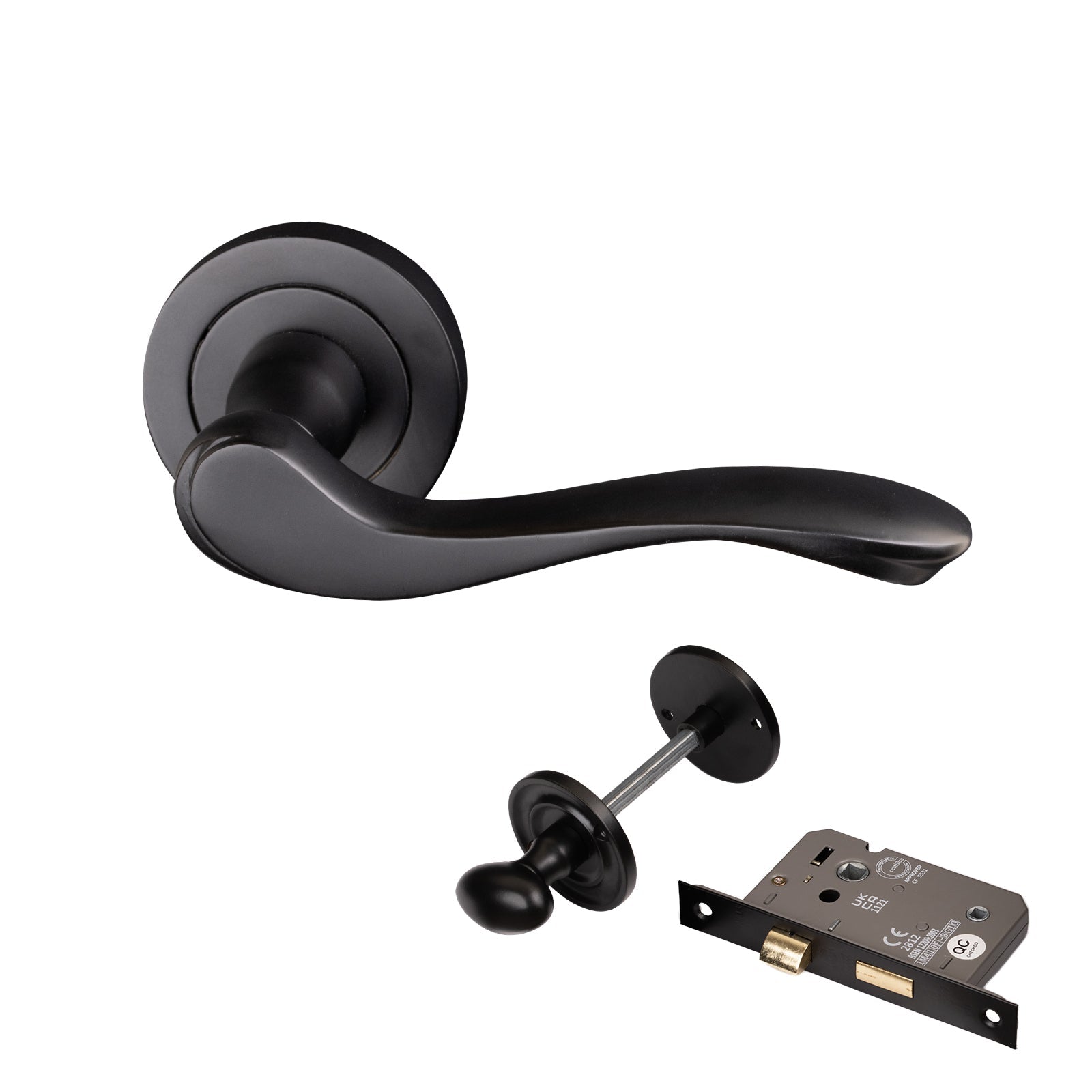 classic black door handles and bathroom lock set