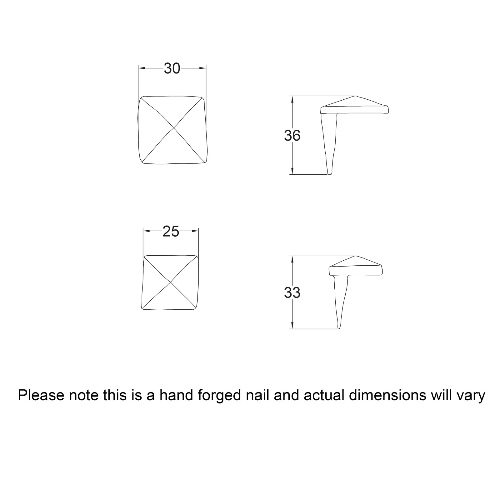 Dimension drawing for hand forged off-centre door studs SHOW