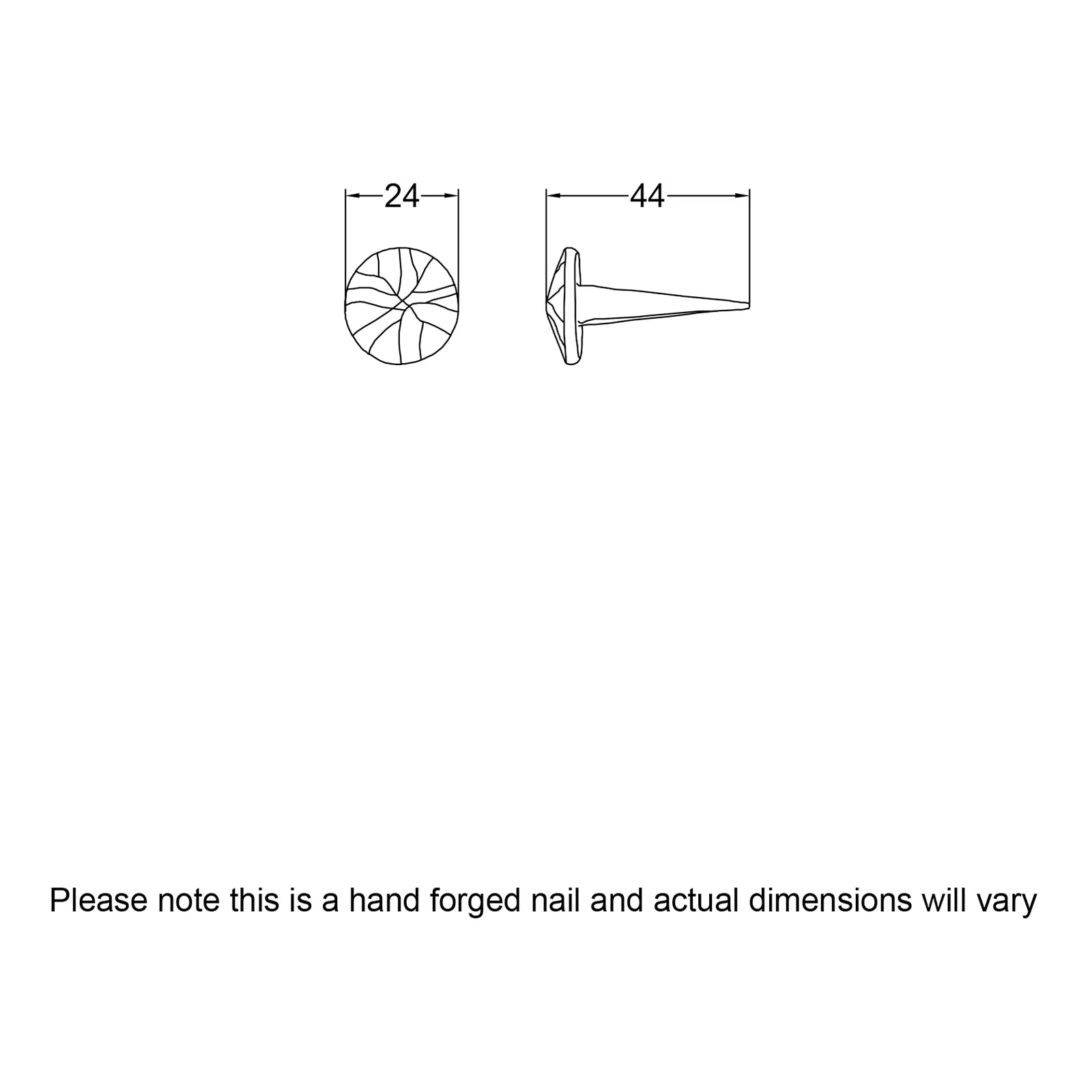 Dimension Drawing for hand forged large round head nail SHOW
