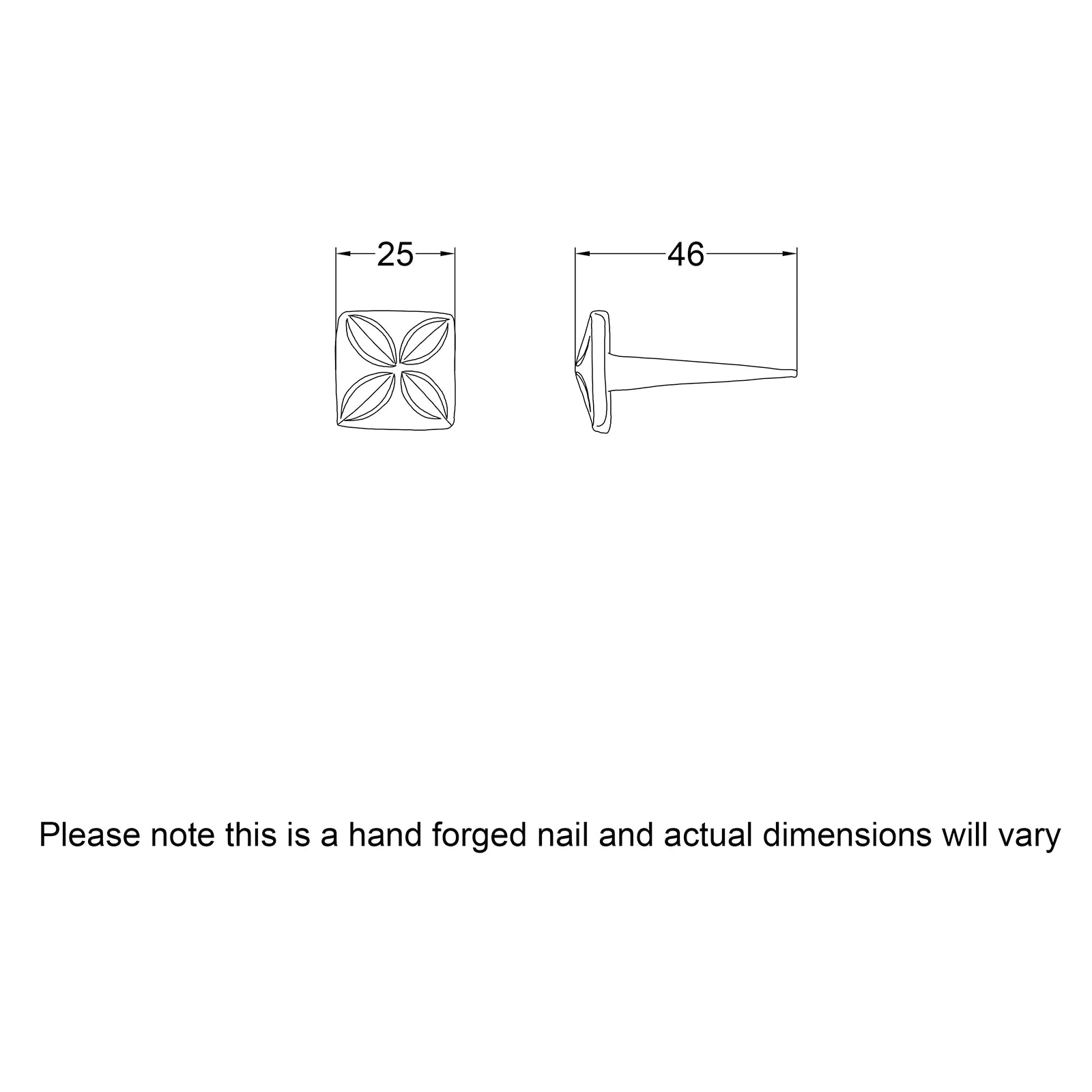 Dimension Drawing for Hand Forged Flower Door Stud SHOW