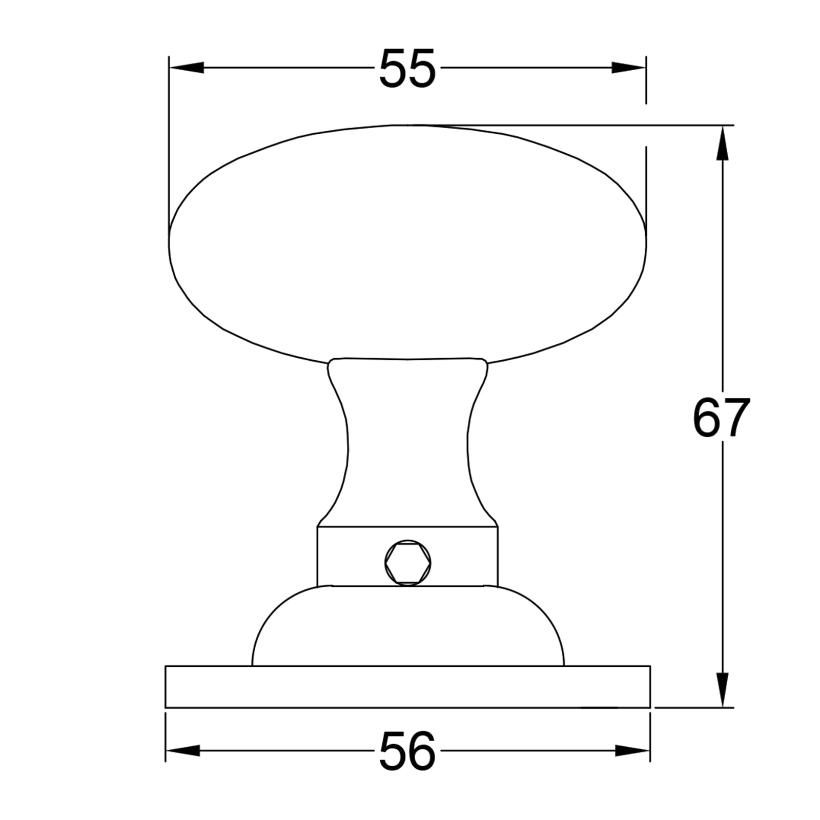 Dimension drawing for Oval Brass Door Knobs SHOW