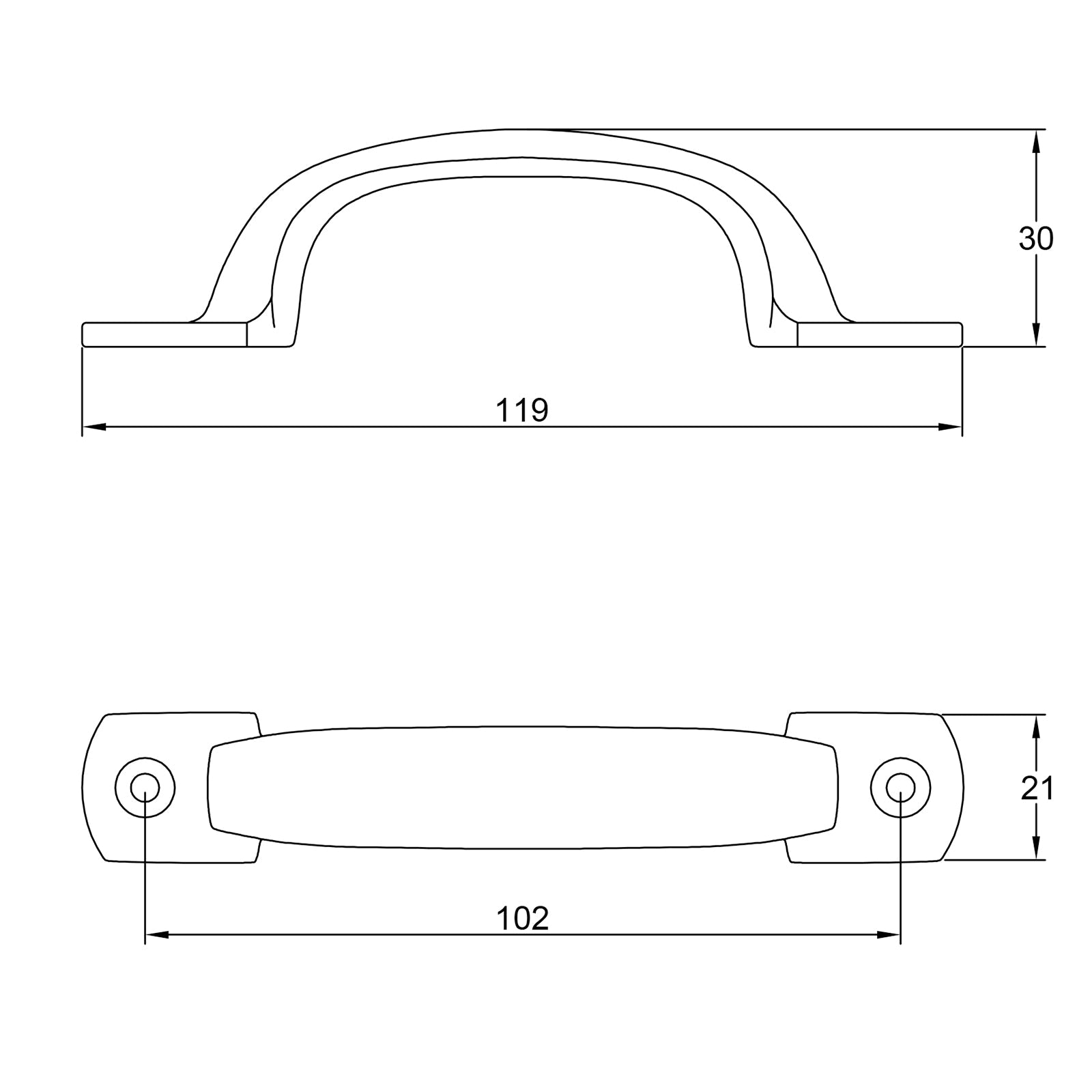 Cast Iron D Handle dimension drawing SHOW