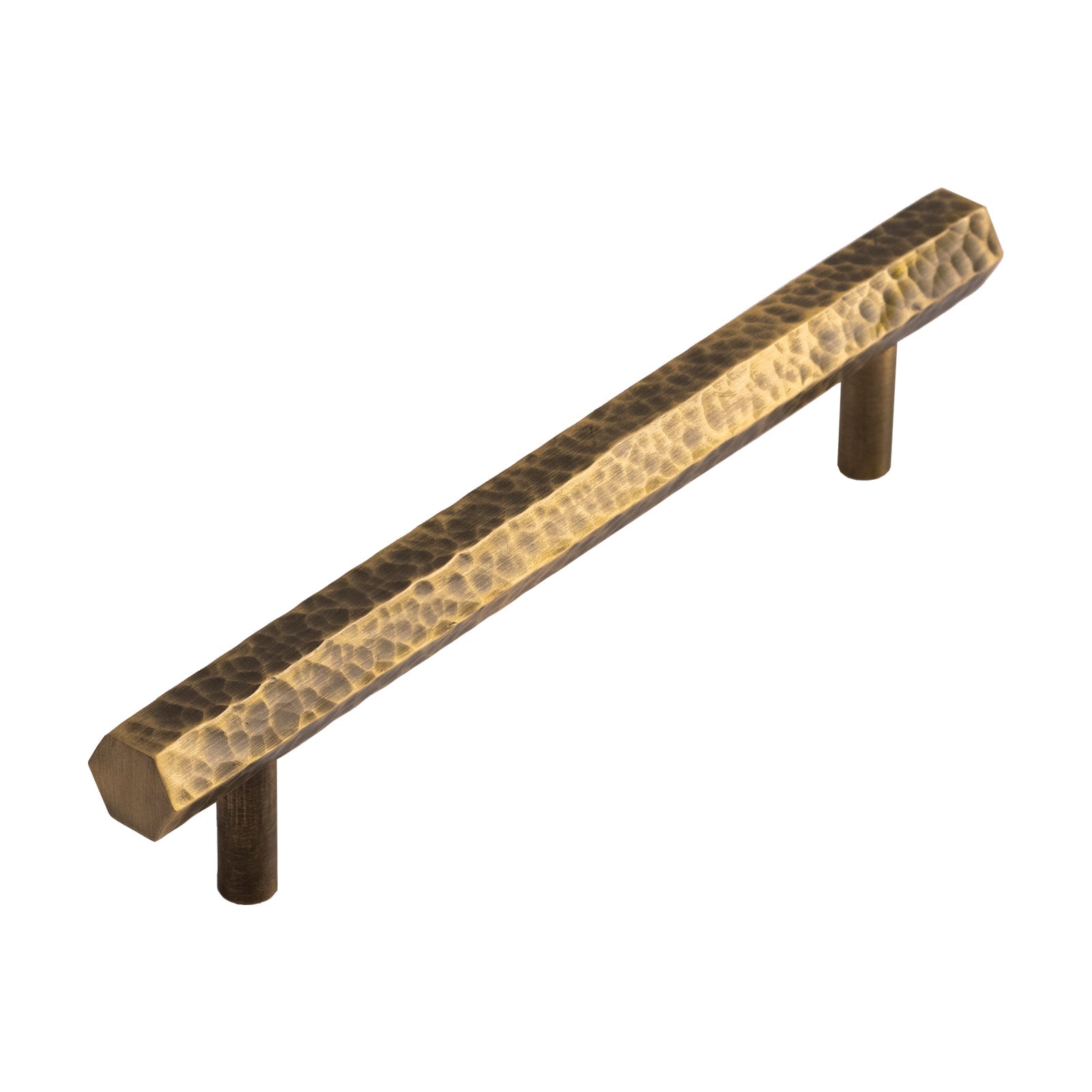 Hammered Hexagonal Pull Handle Antique Brass 170mm