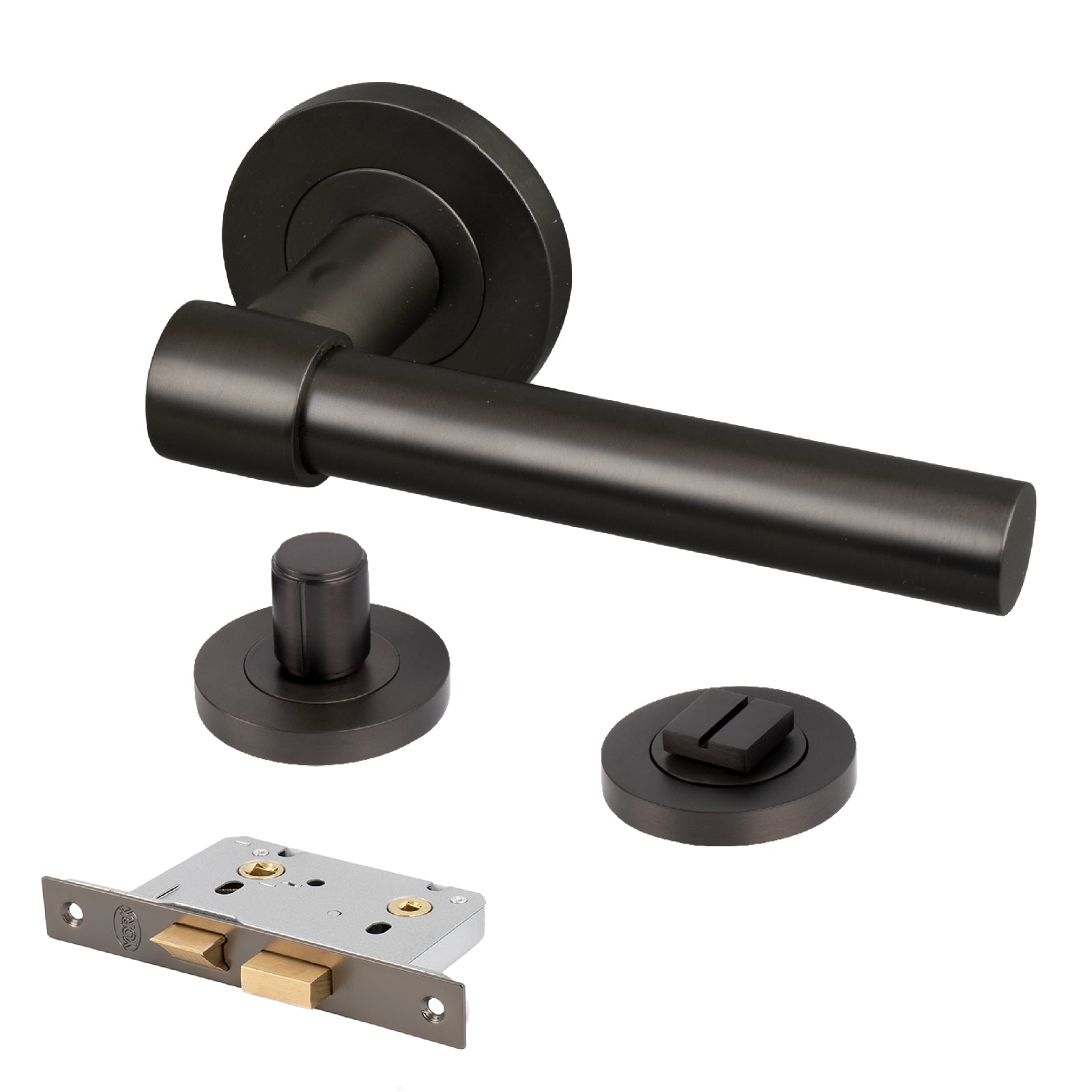 bronze door handle on round rose bathroom lock latch set