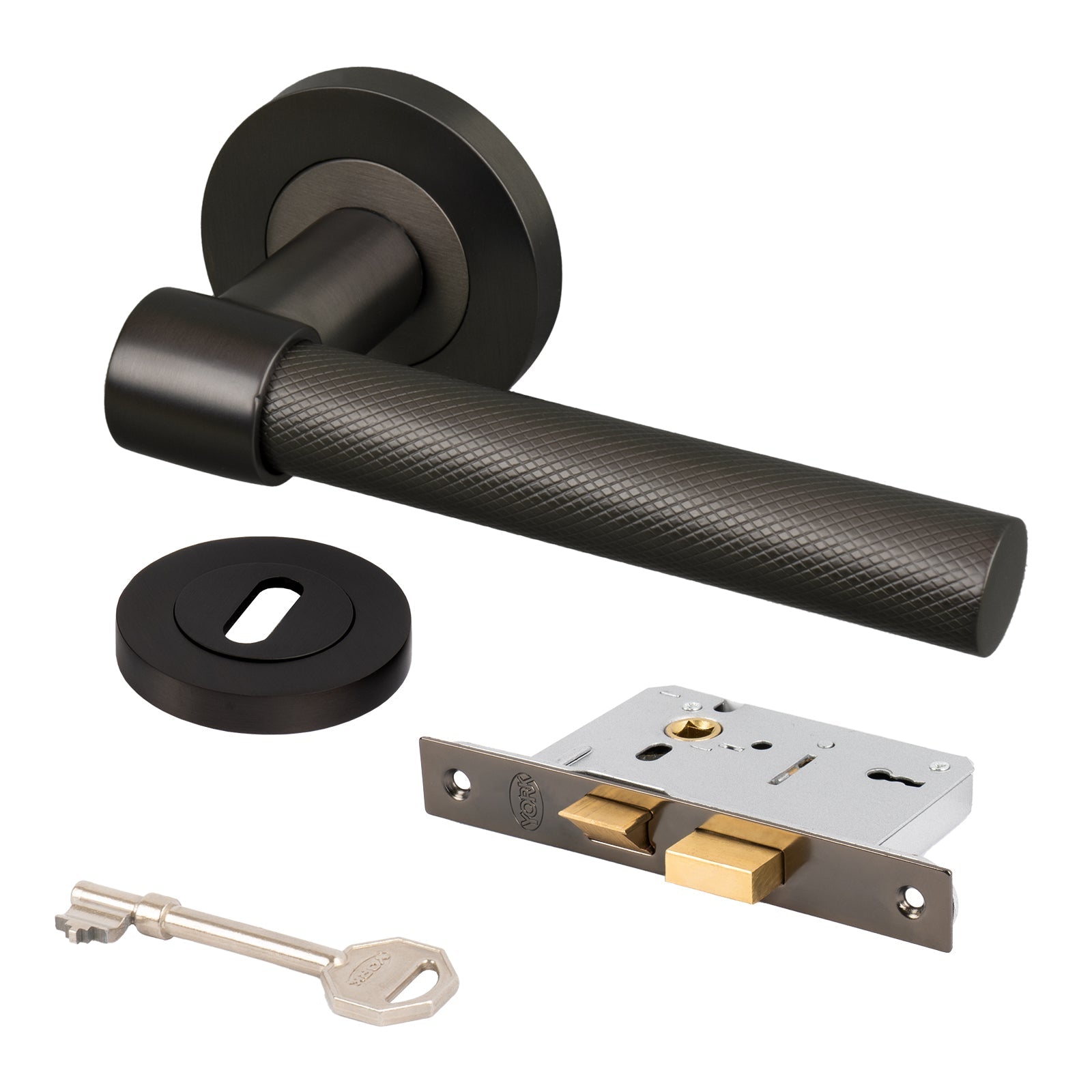 modern bronze knurled lever on rose handles 3 lever lock set