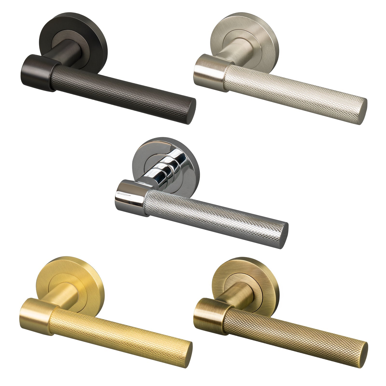 Phoenix Knurled Round Rose Door Handles, concealed fixings