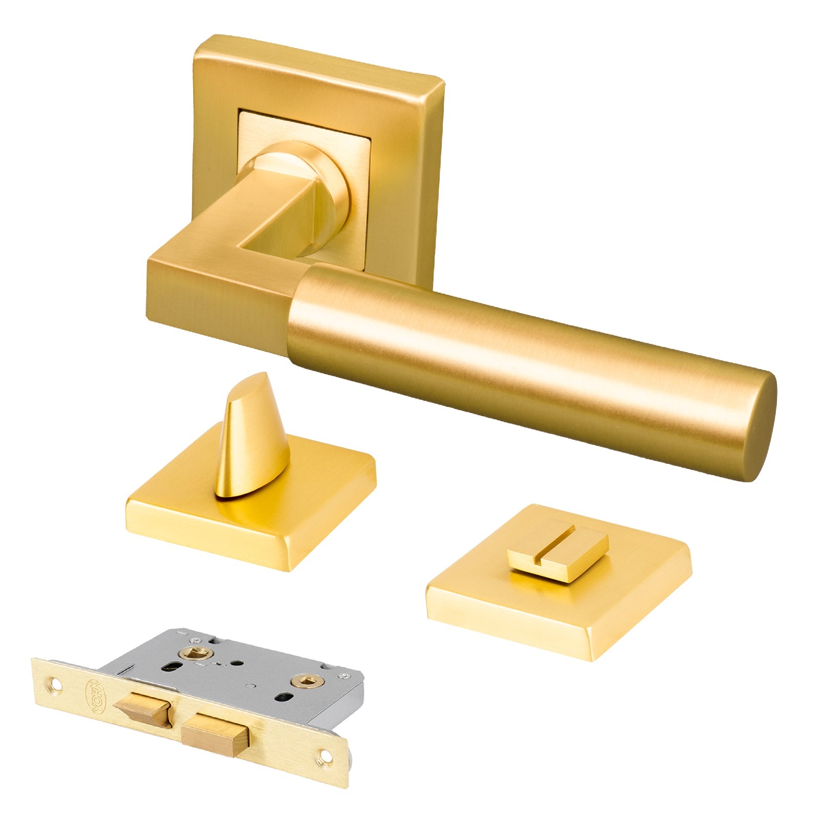 satin brass square rose door handle bathroom set, lock latch set