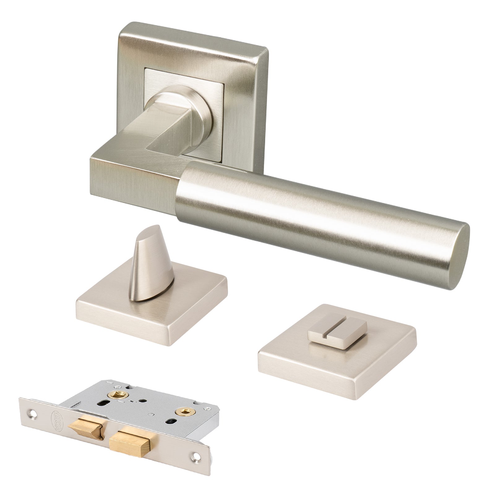 satin nickel square rose door handle bathroom door set, lock latch handle set