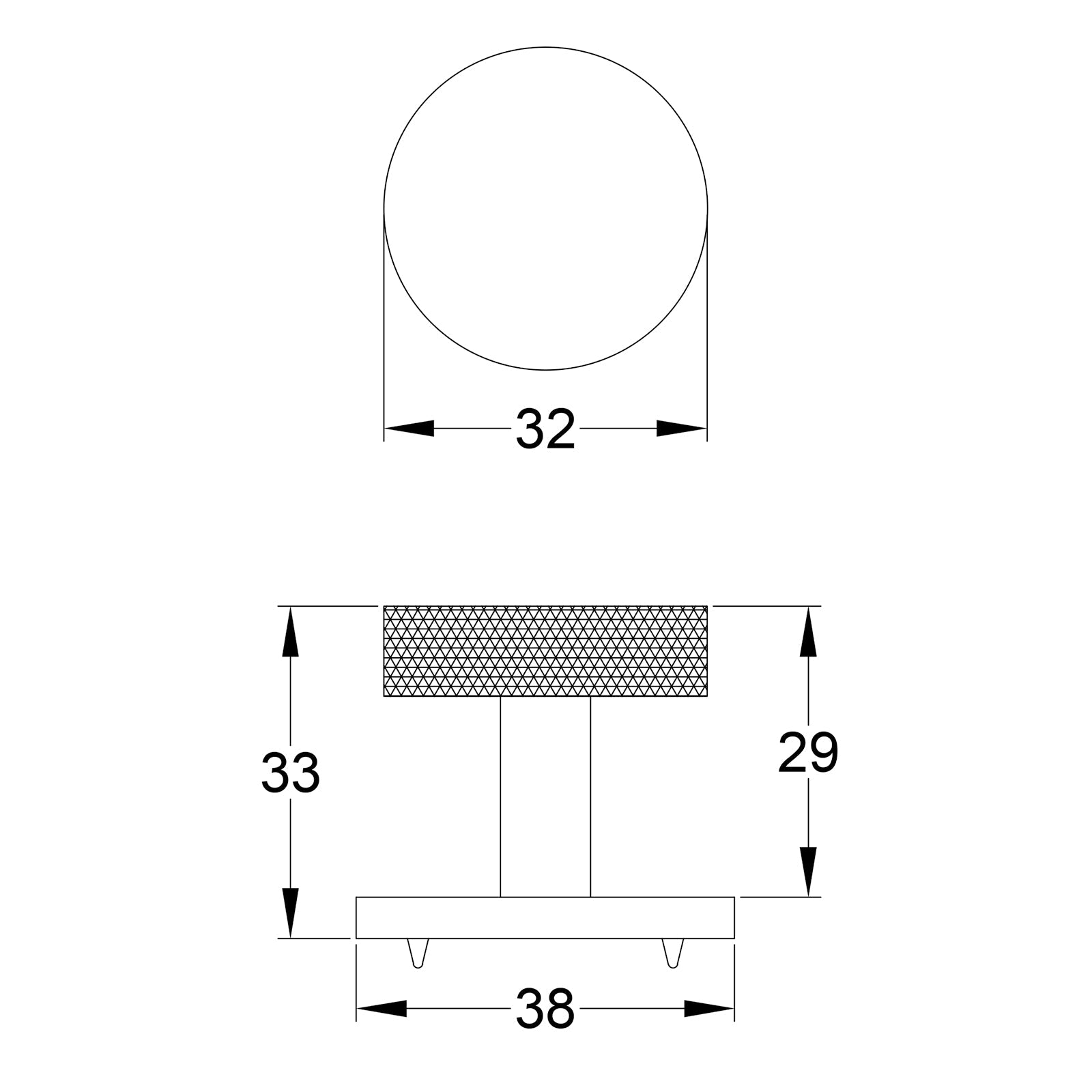 Disc Knurled Cabinet Knobs On Square Backplate Dimension Drawing SHOW