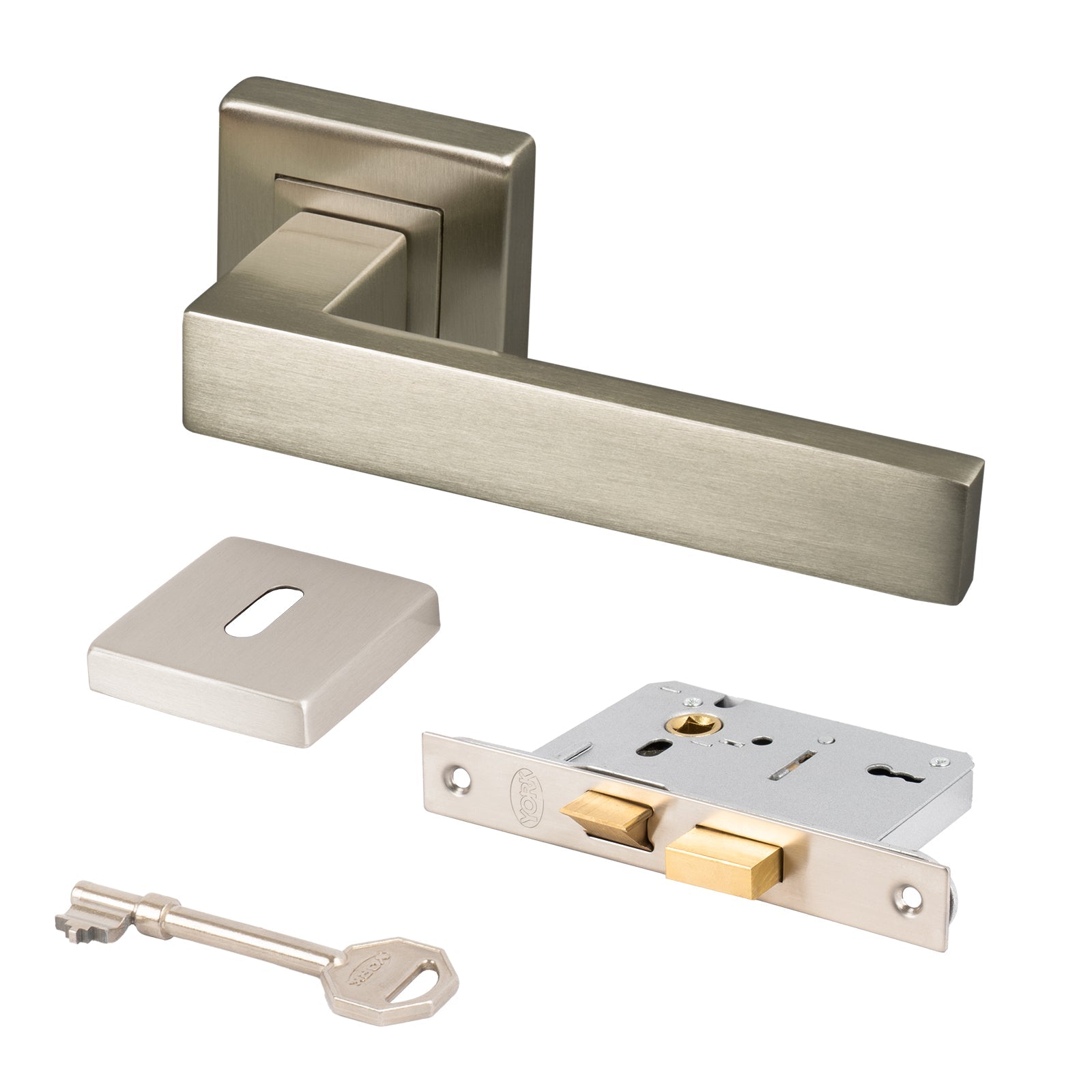 satin nickel square rose lever handle 3 lever lock set