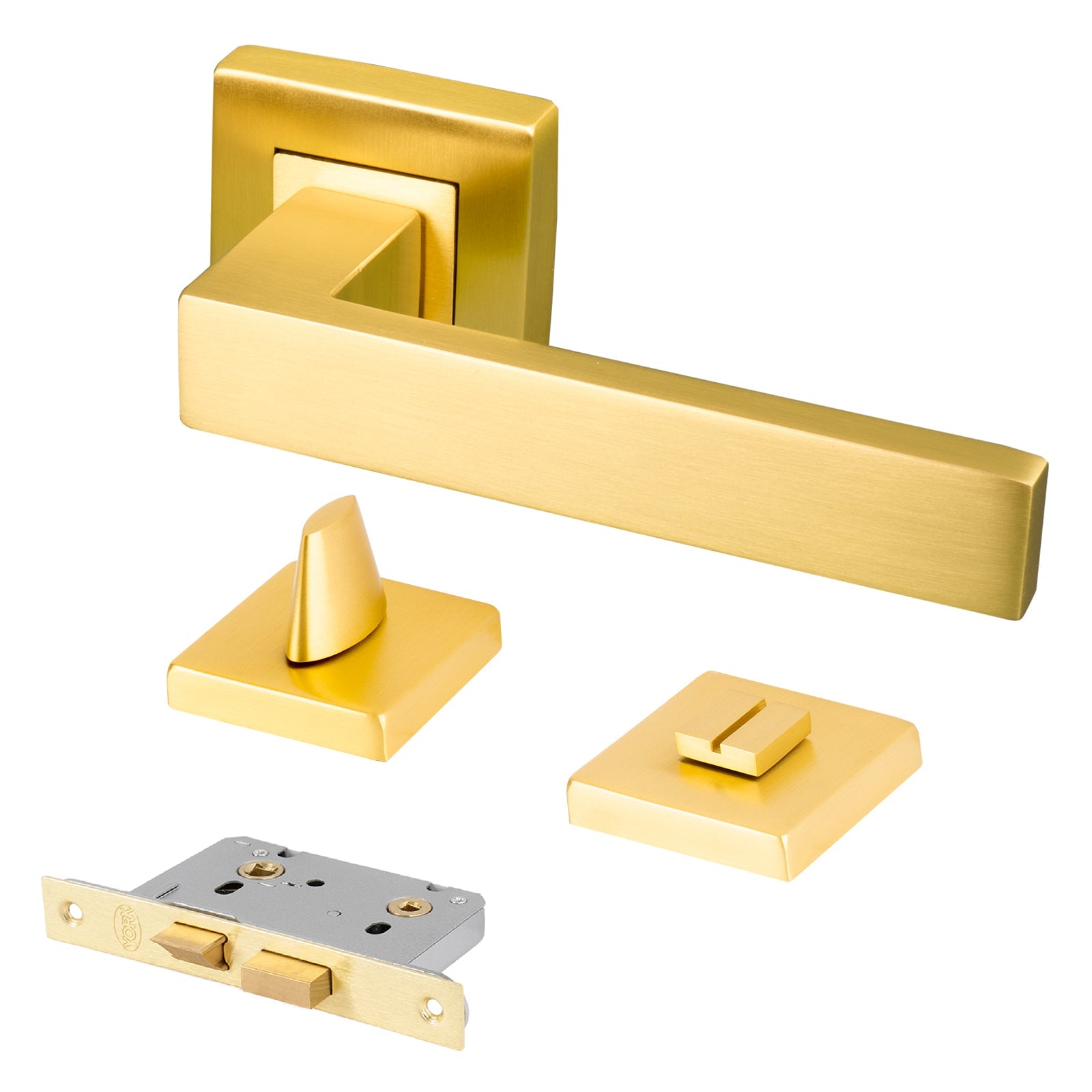 satin brass modern square rose door handle bathroom lock latch set