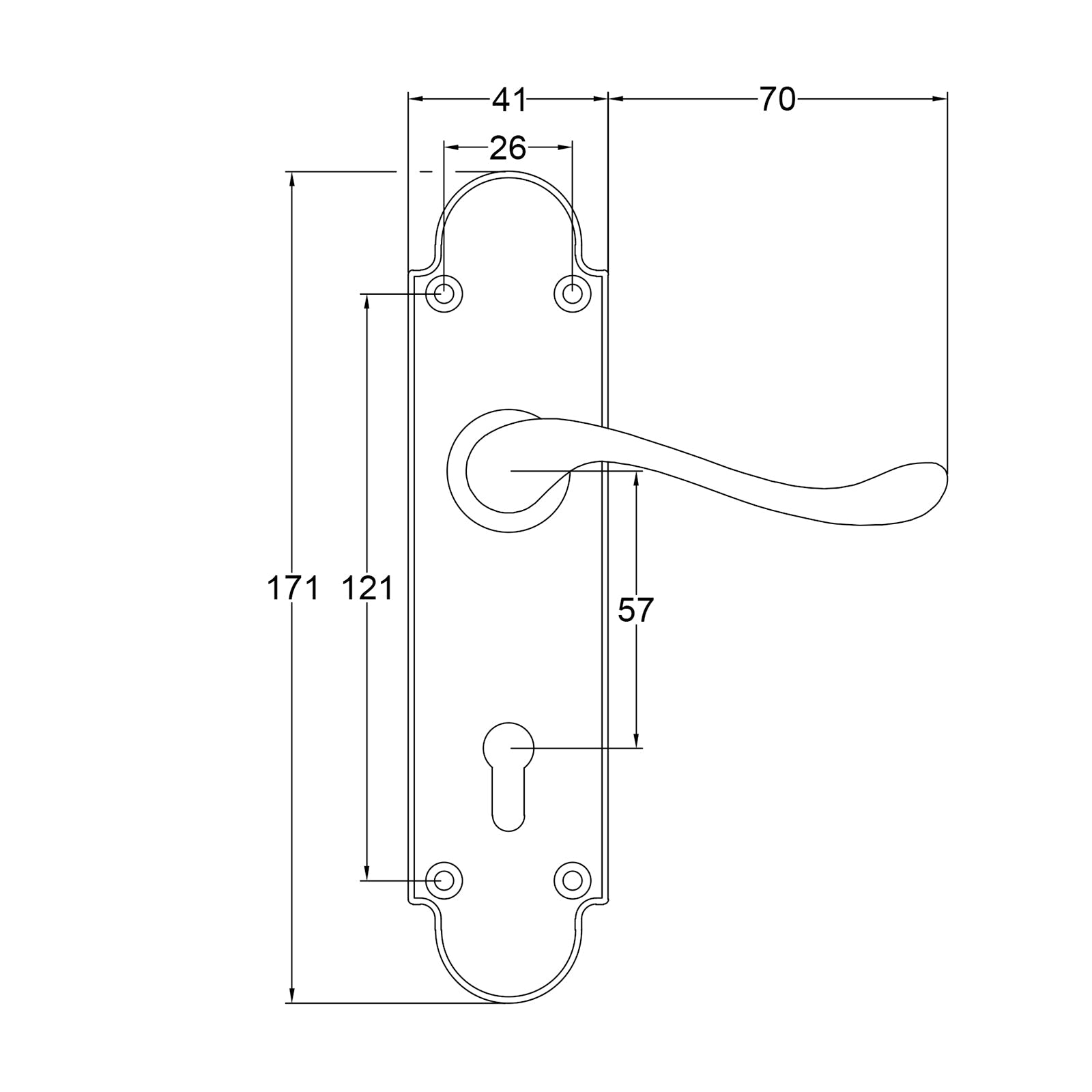 Savoy Door Handles on Backplate Dimension Drawing SHOW