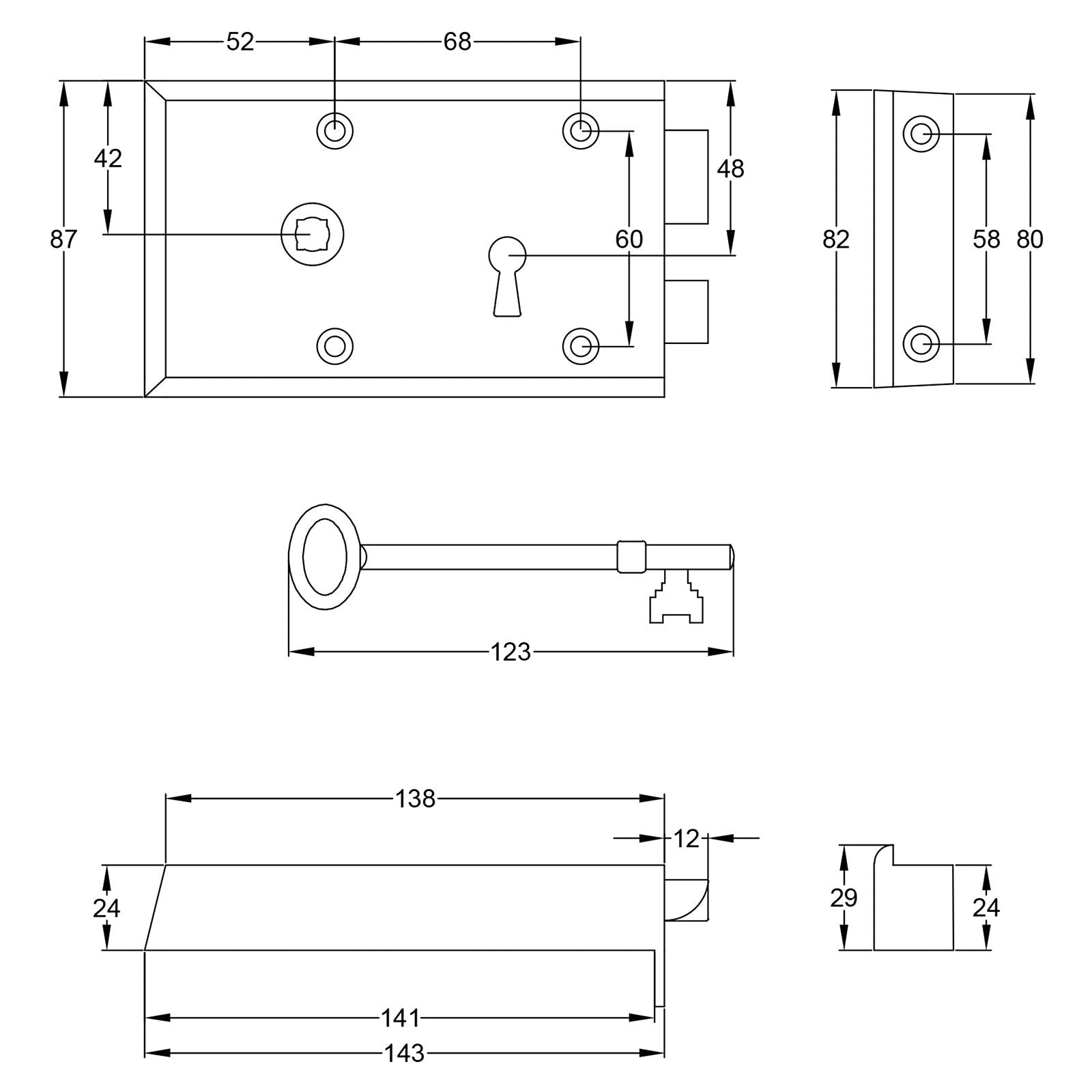 small brass rim lock dimension drawing SHOW