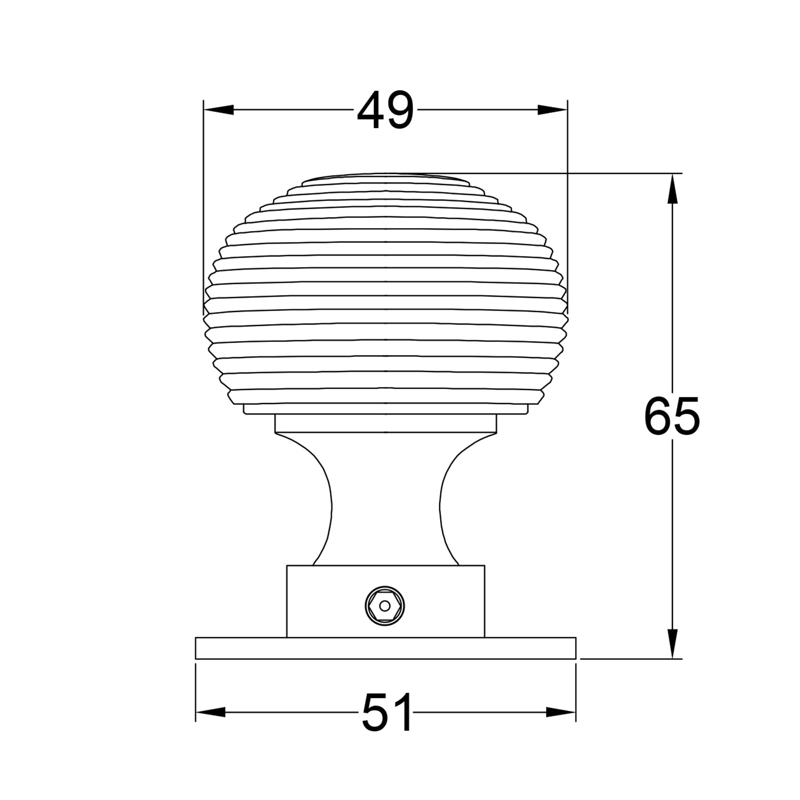 Beehive door knob solid brass dimension drawing SHOW