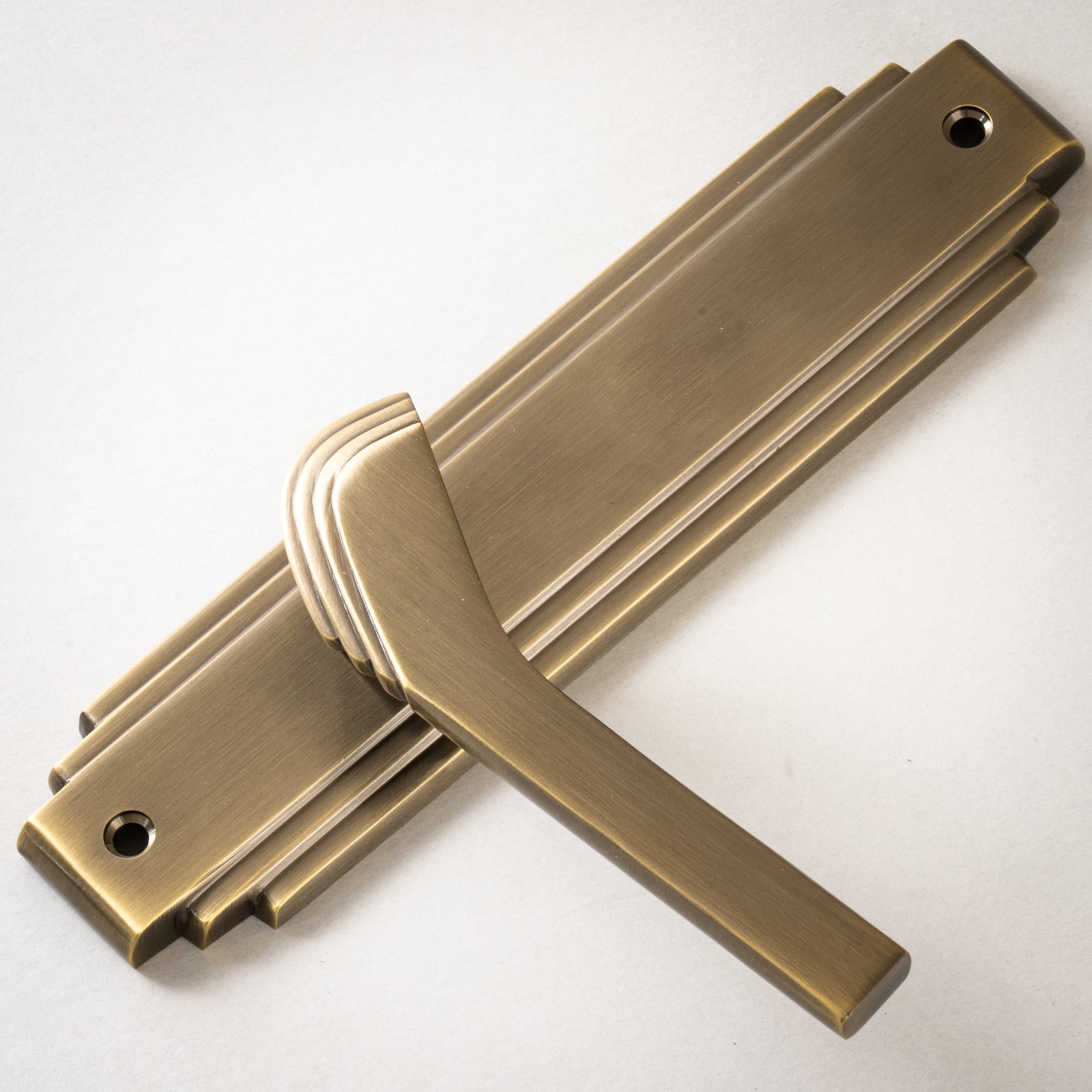 Tiffany Door Handles On Plate Latch Handle in Aged Brass SHOW
