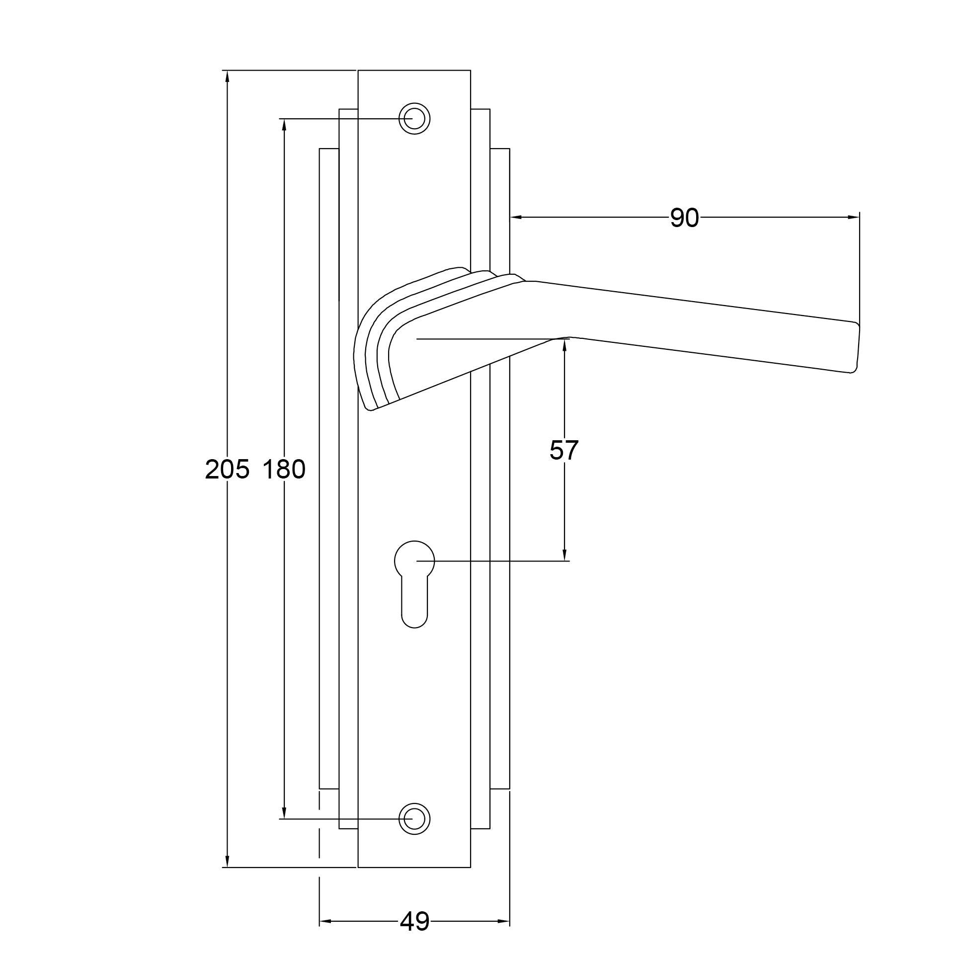 Tiffany Door Handles on Backplate Dimension Drawing SHOW