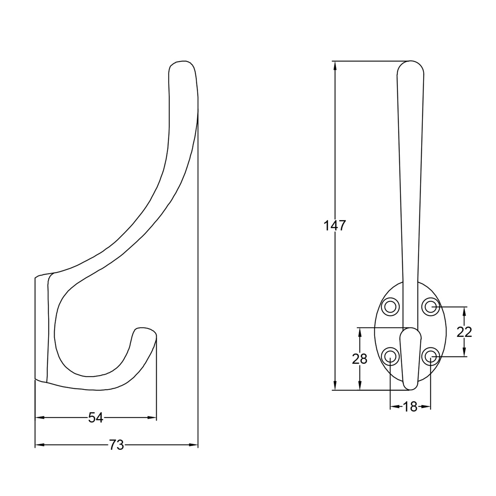 Dimension drawing for Hat and coat hook Old English Collection SHOW