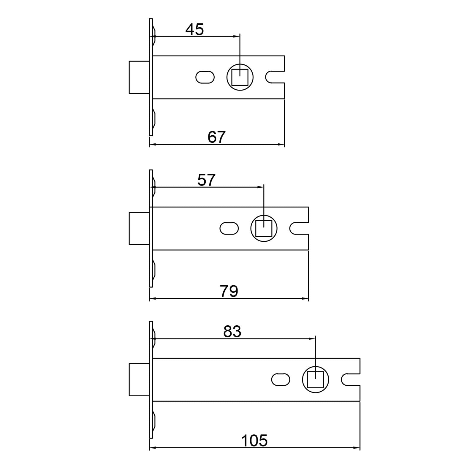 Tubular Latch Fire Rated dimension drawing SHOW