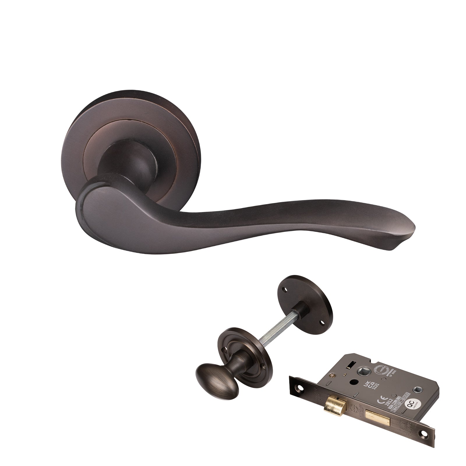 bronze round rose door handle bathroom lock set