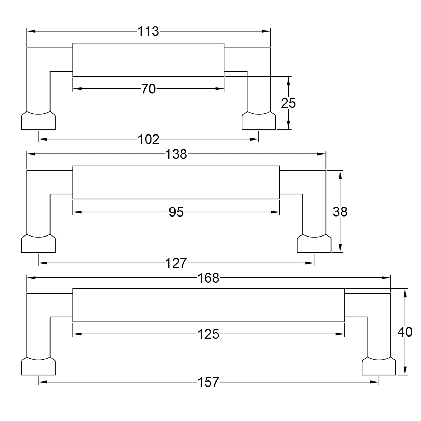 Dimension Drawing Bauhaus Pull Handles SHOW