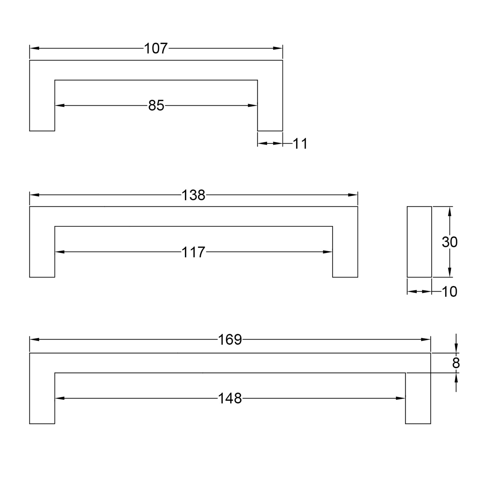 Dimension drawing for City Pull Handles SHOW