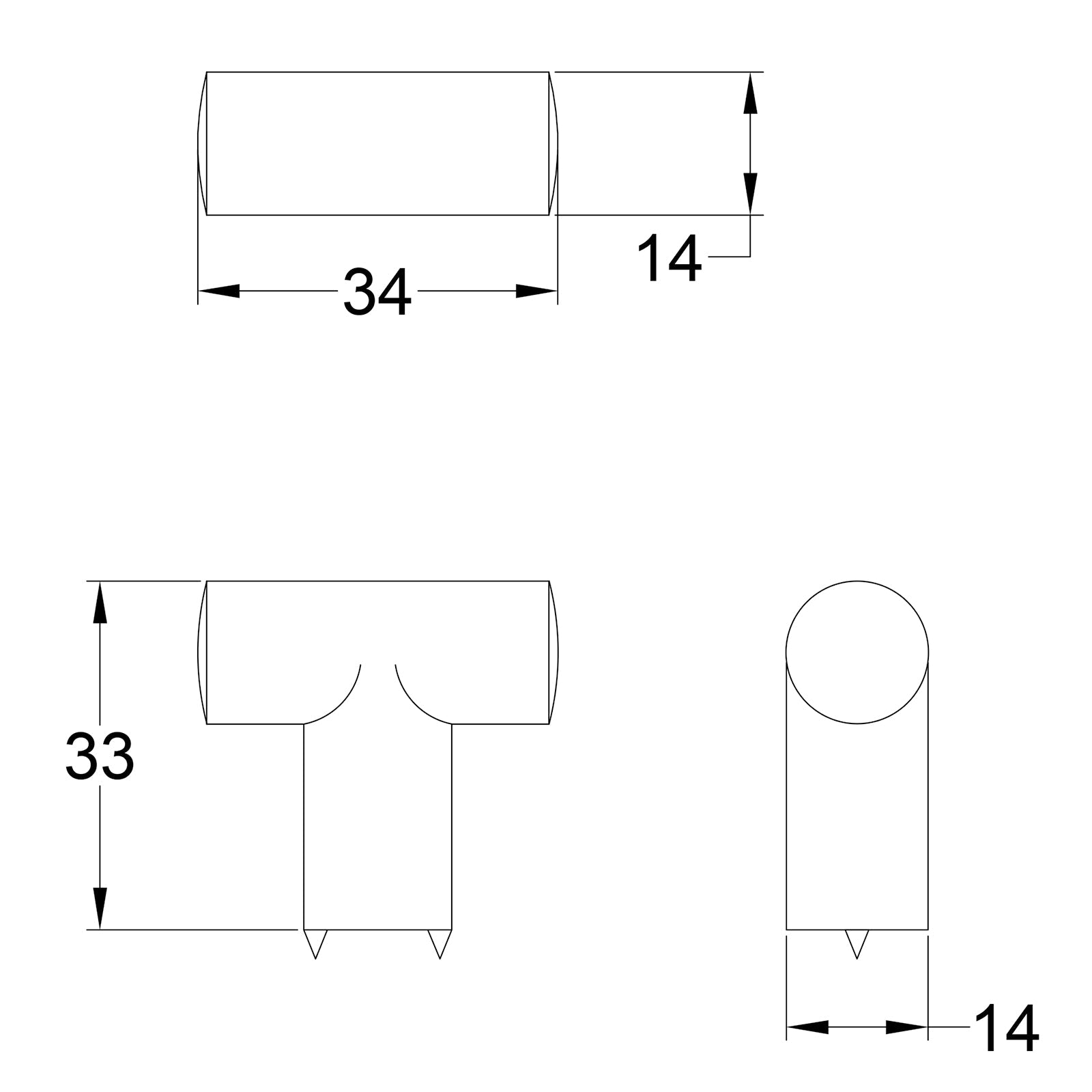 Dimension drawing T bar cabinet knob SHOW