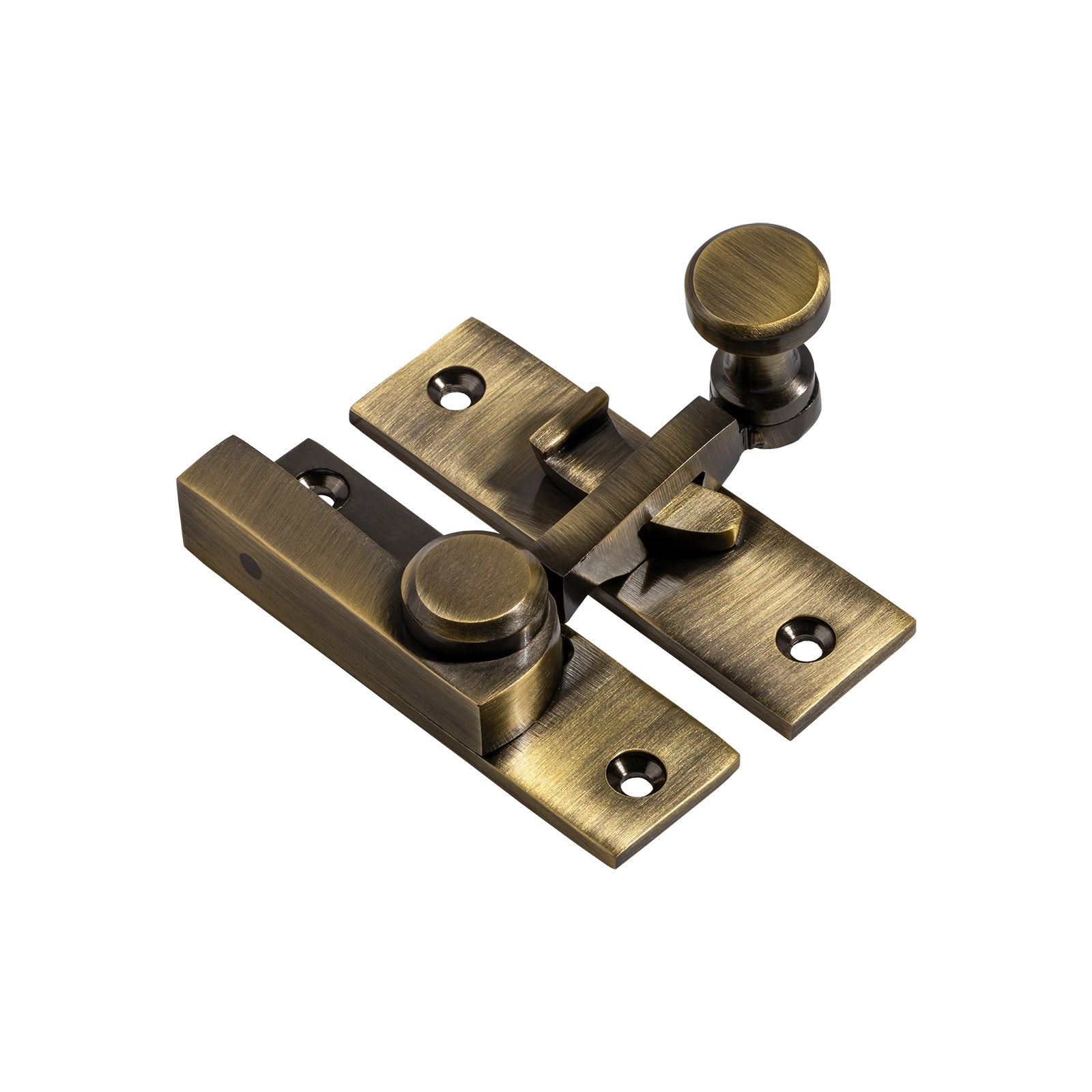 aged brass sash window fastener SHOW