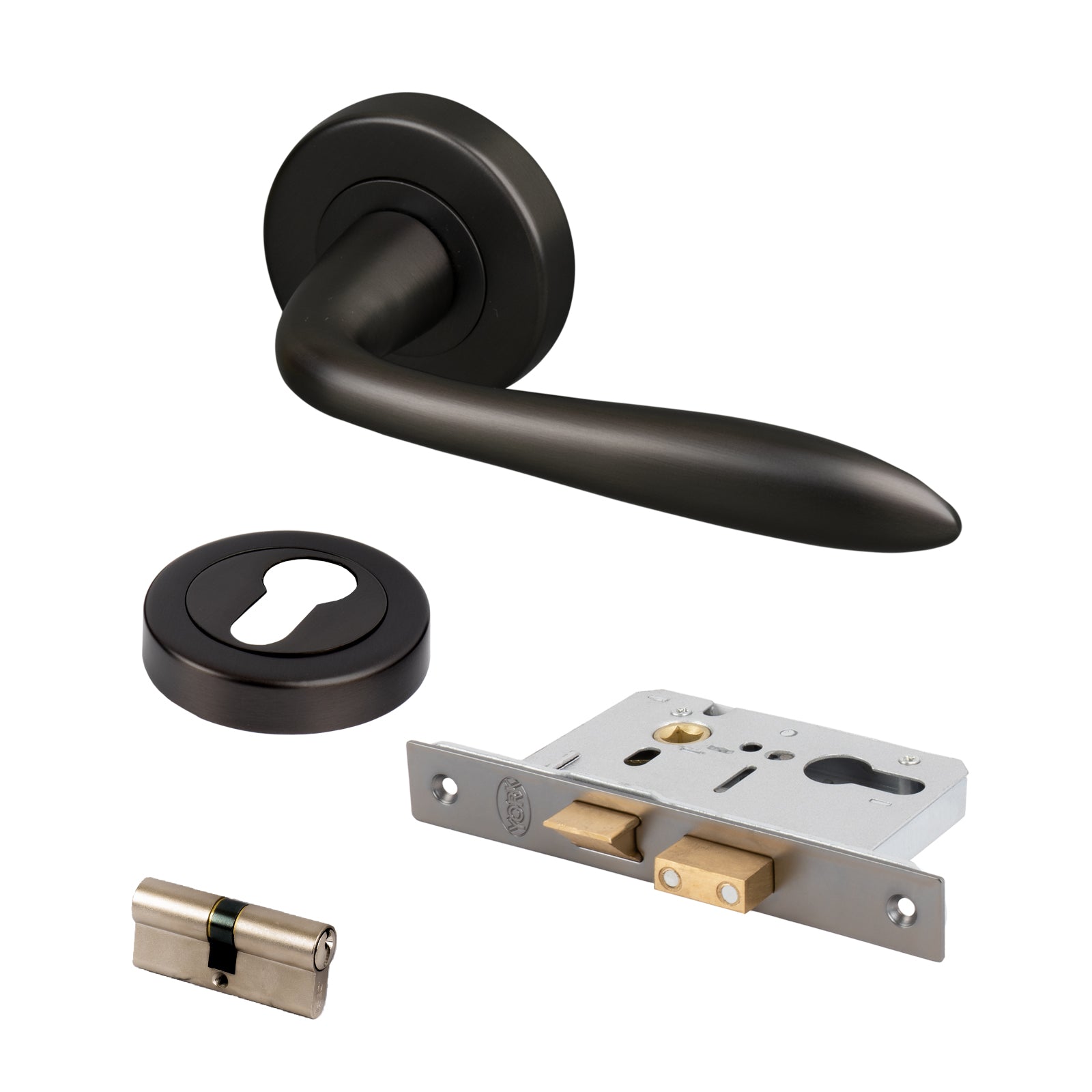 bronze round rose handles euro lock set for front doors