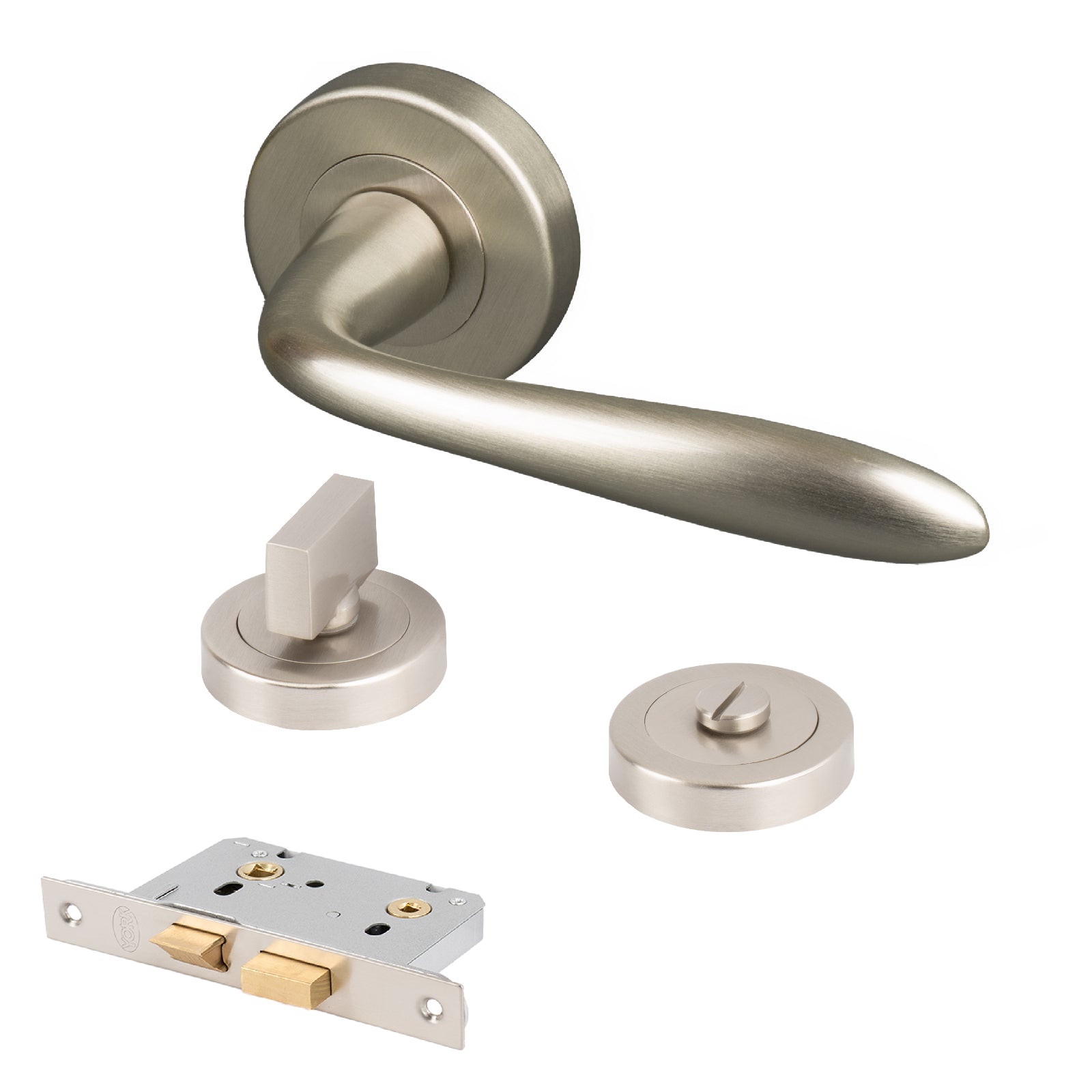 satin nickel round rose handles lock latch set for bathroom doors