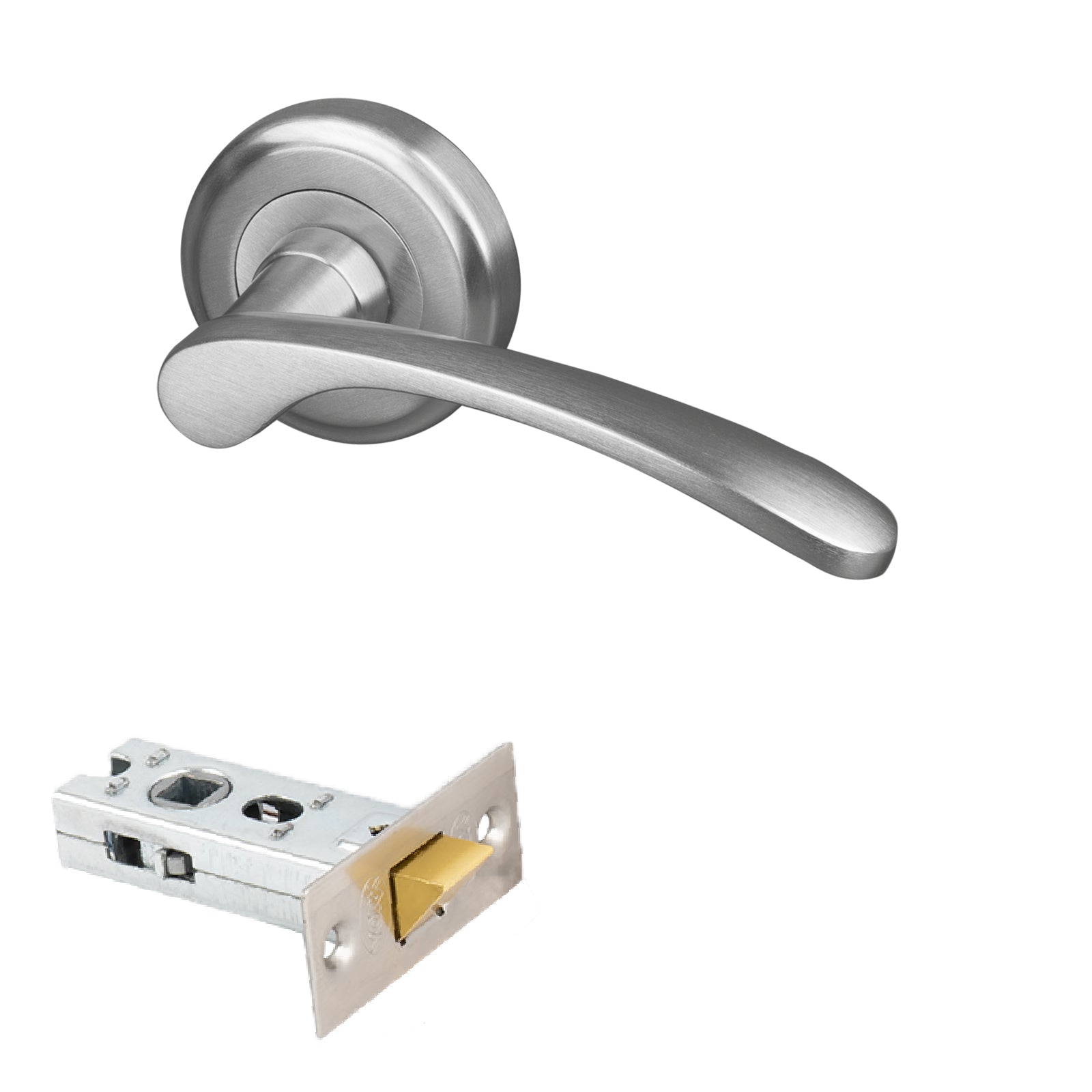 satin nickel curved lever on rose door handle 2.5 latch set