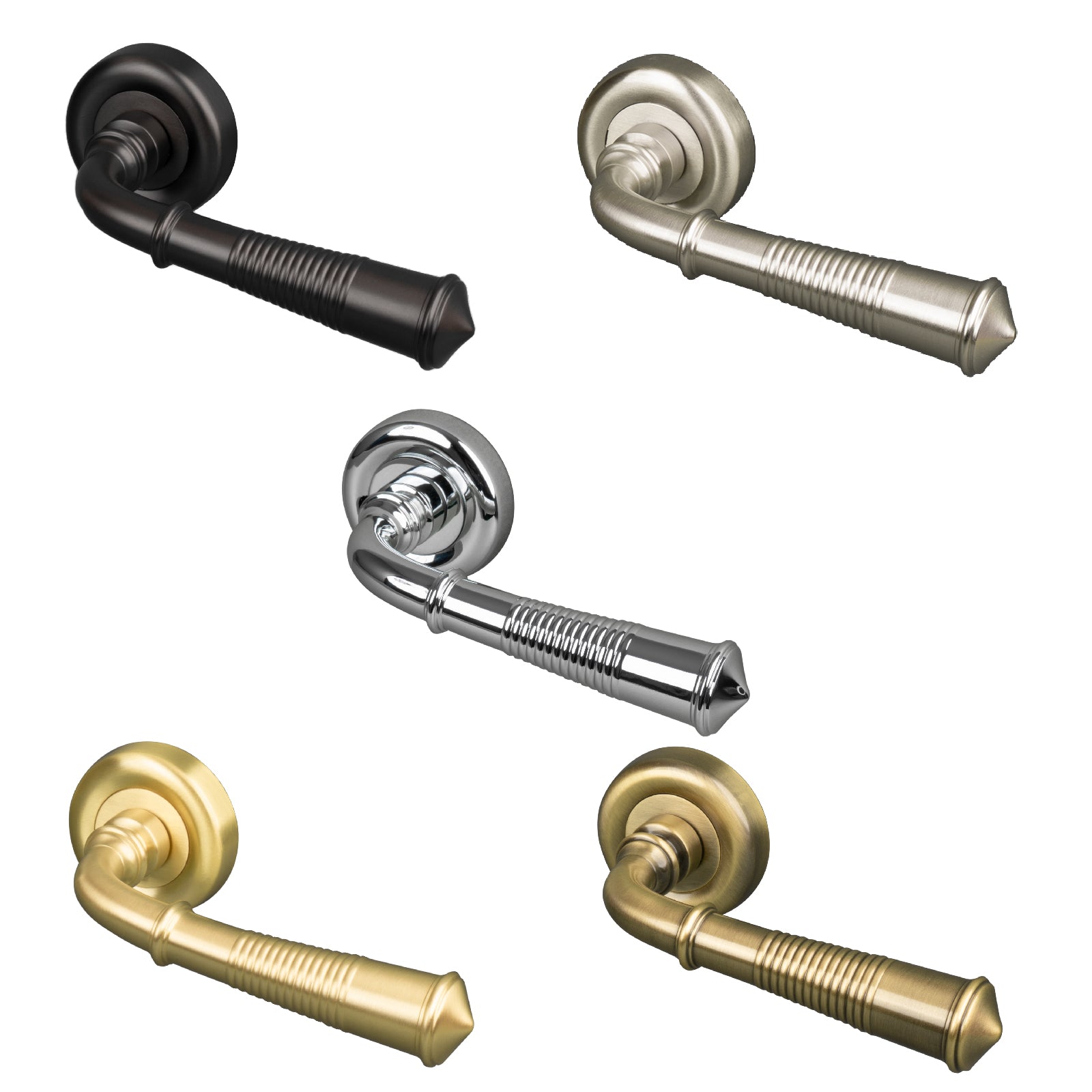 Colonial Reeded Round Rose Door Handles, lever on rose handles