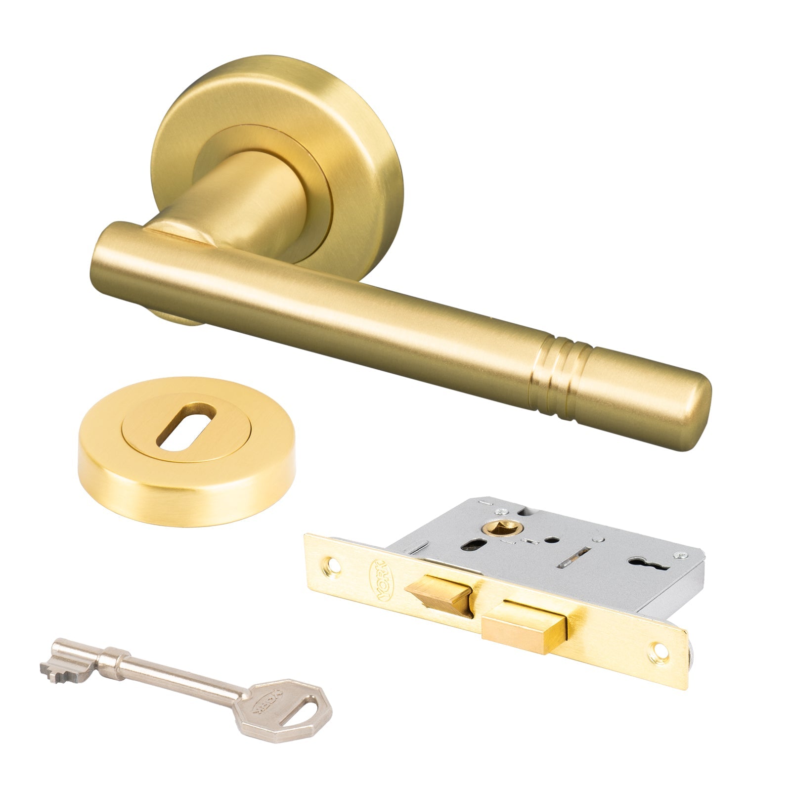 satin brass lever on rose 3 lever lock set