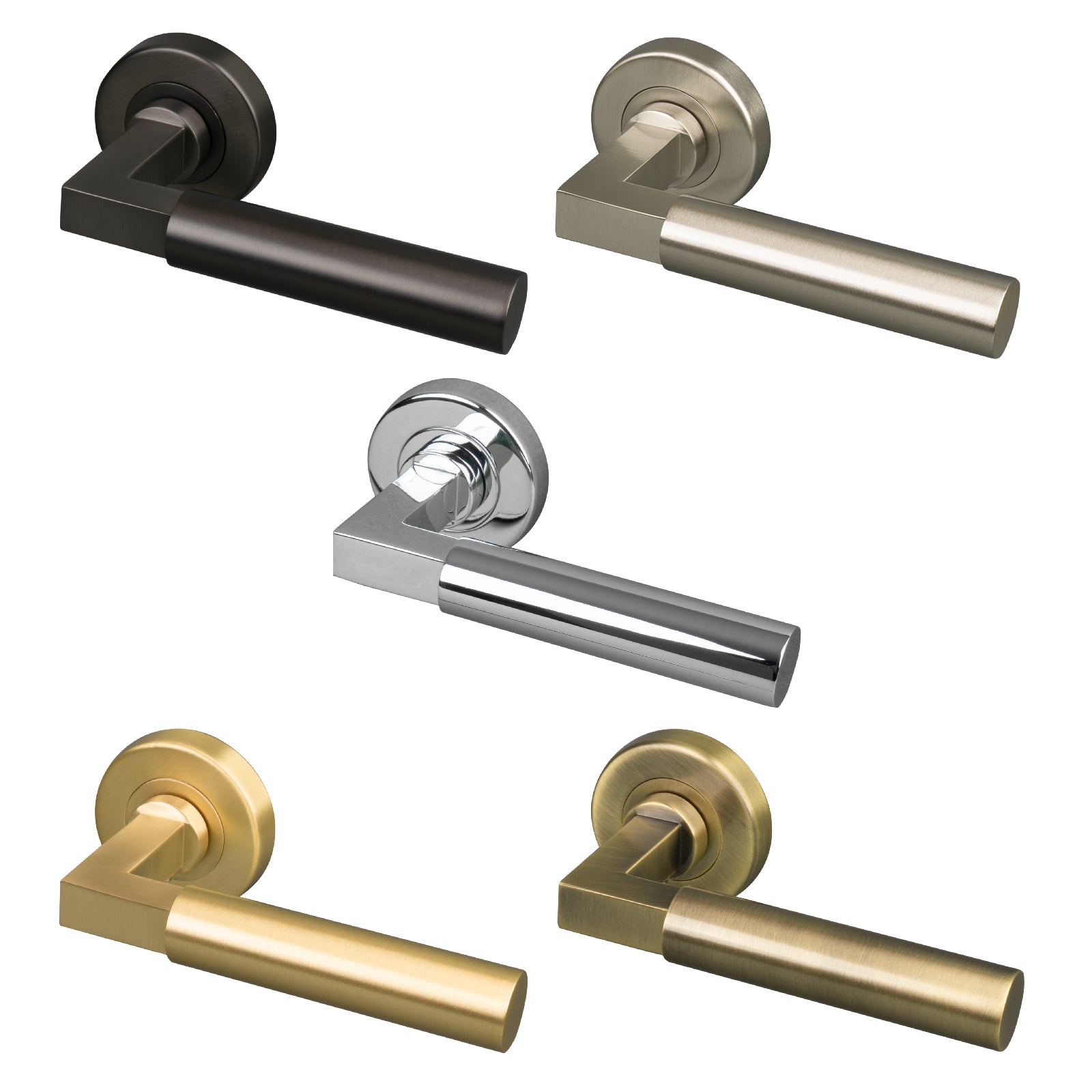 Bauhaus Round Rose Door Handles, modern lever on rose handles