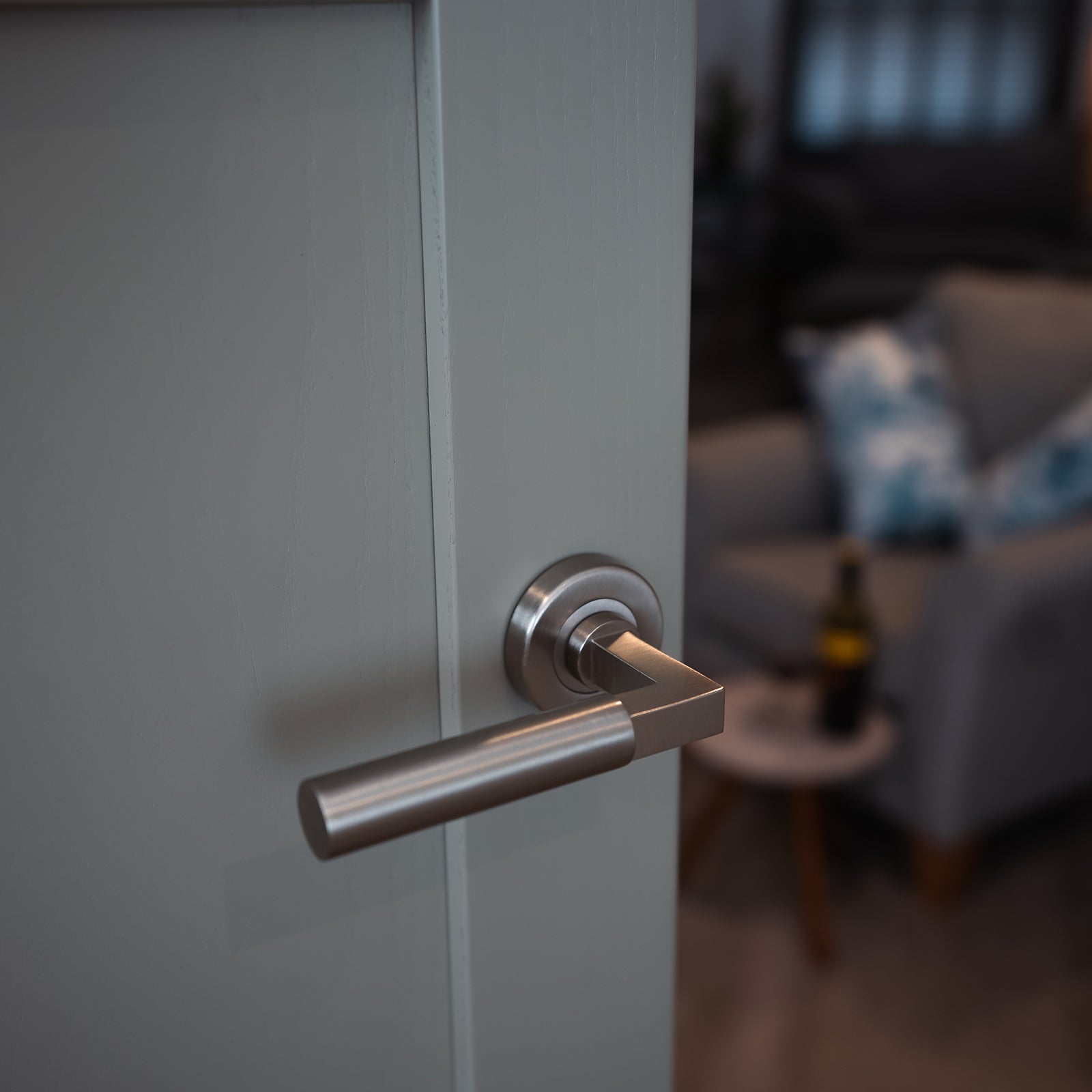 Bauhaus Round Rose Door Handle, lever on rose, concealed fixings SHOW