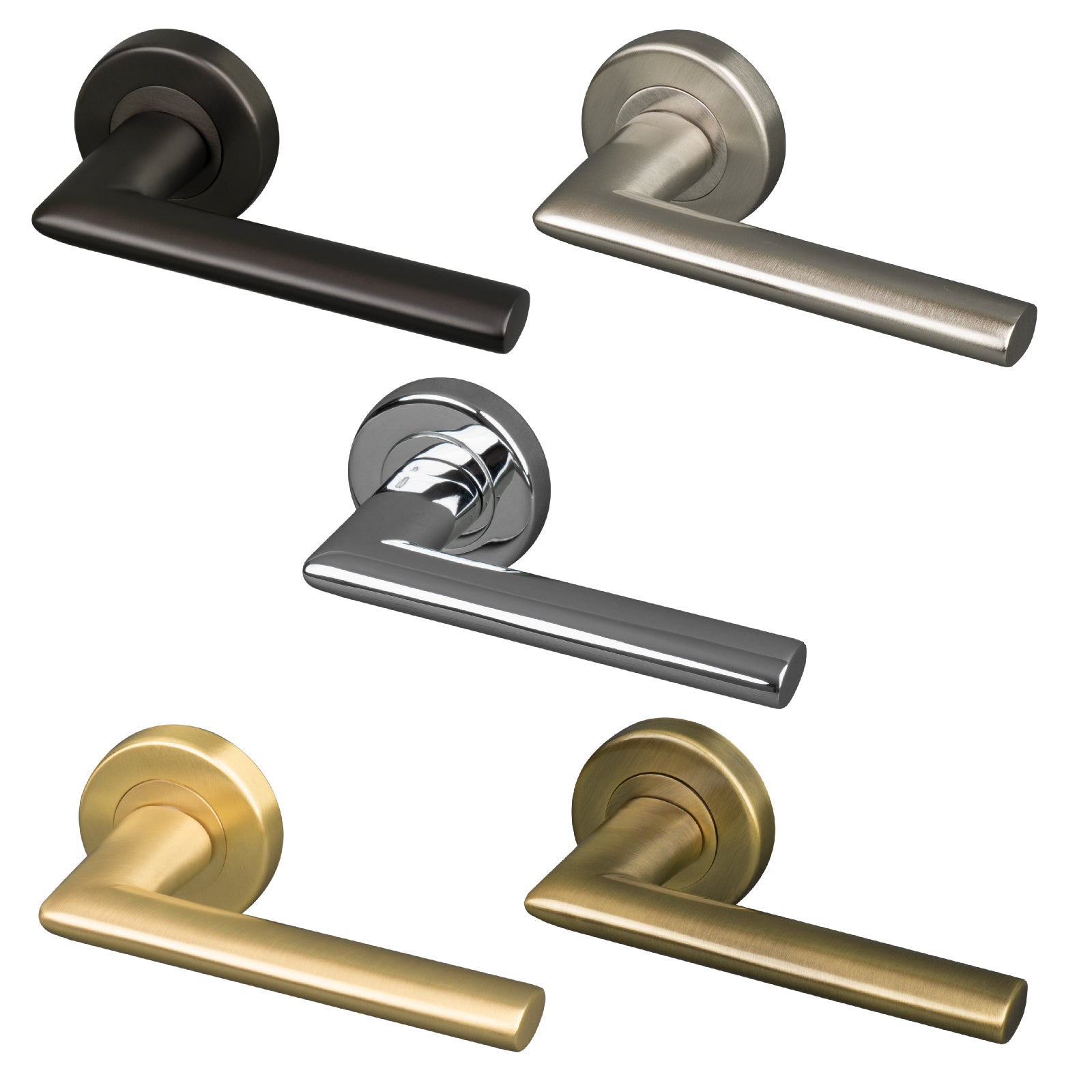 Lena Round Rose Door Handles, solid brass handles in five finishes