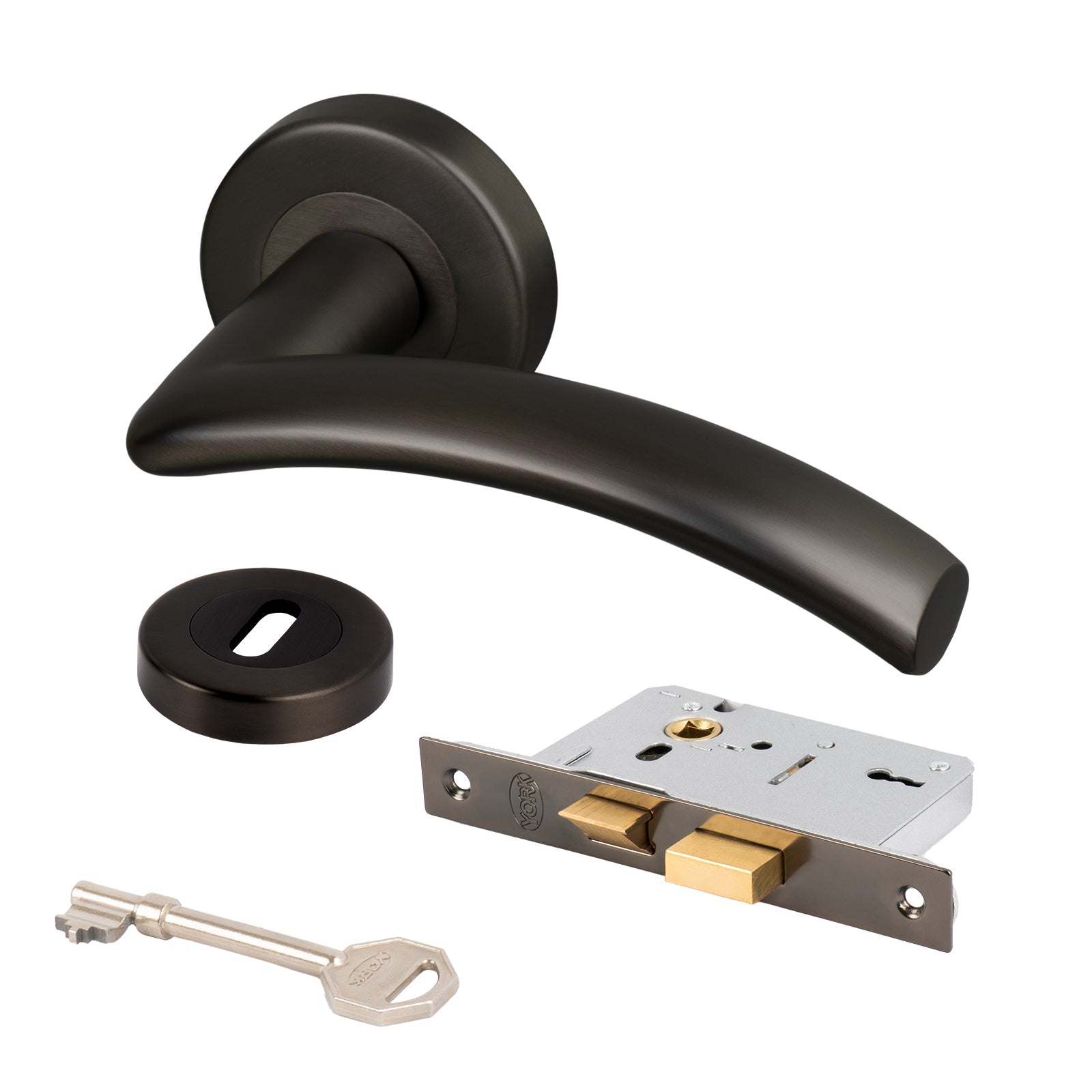 bronze Centaur lever on rose handles internal door lock set