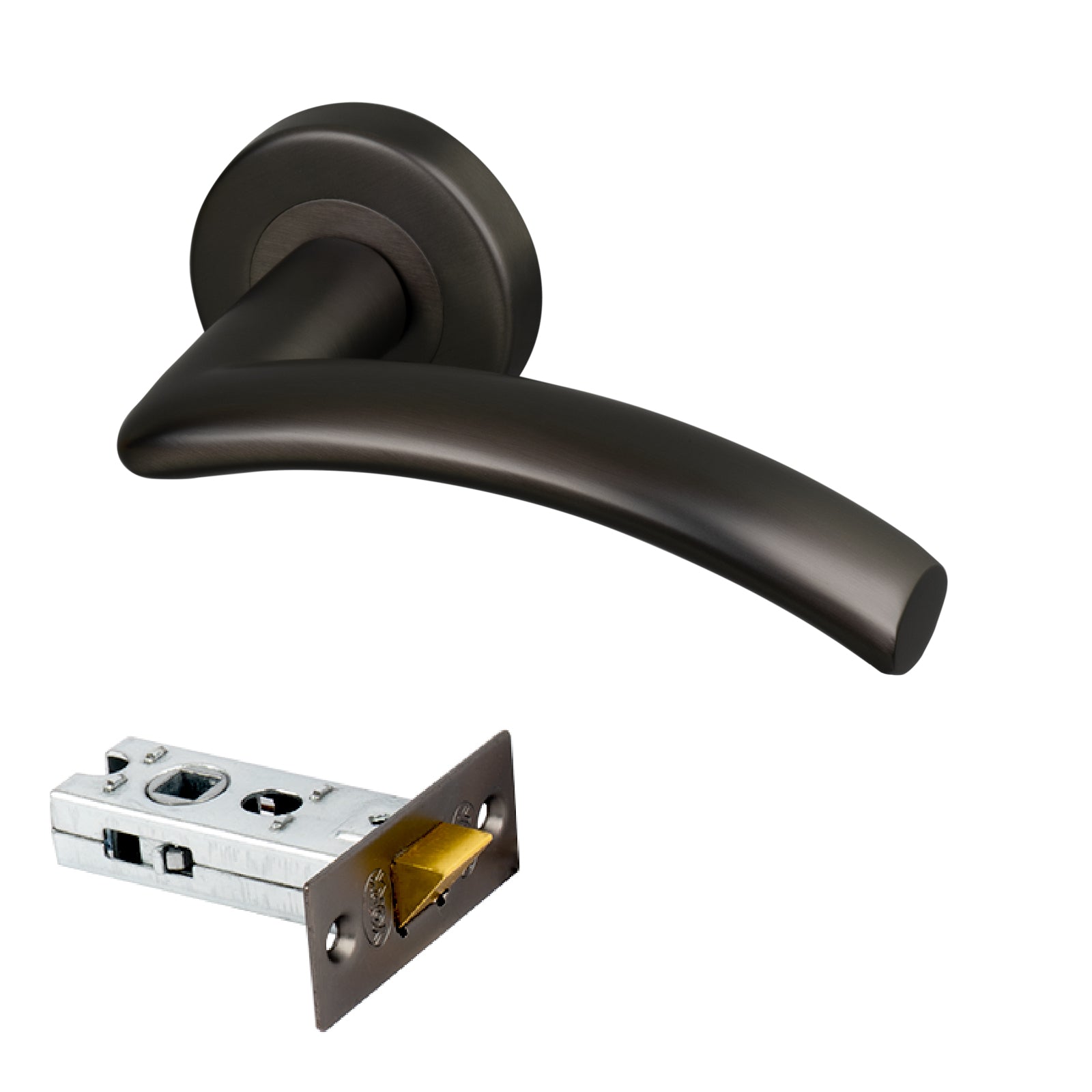 bronze modern round rose door handle latch set