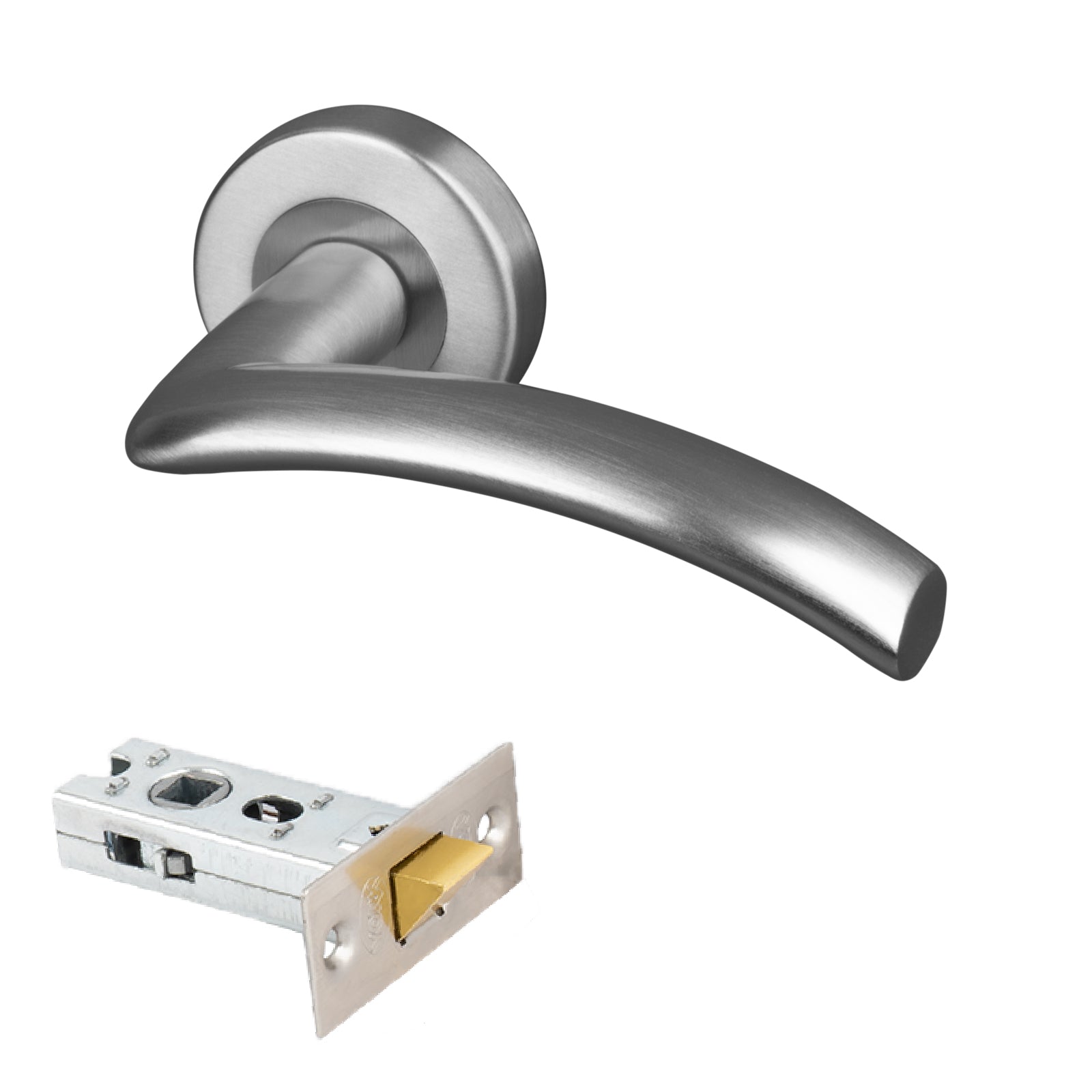 satin nickel modern round rose door handle latch set