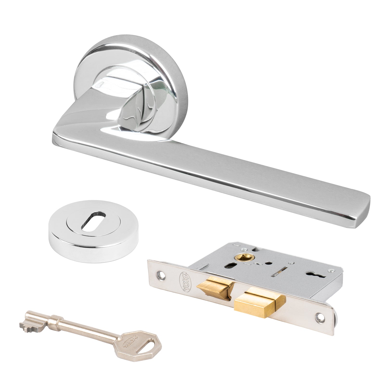 chrome Indigo lever on rose handles 3 lever lock set and escutcheon