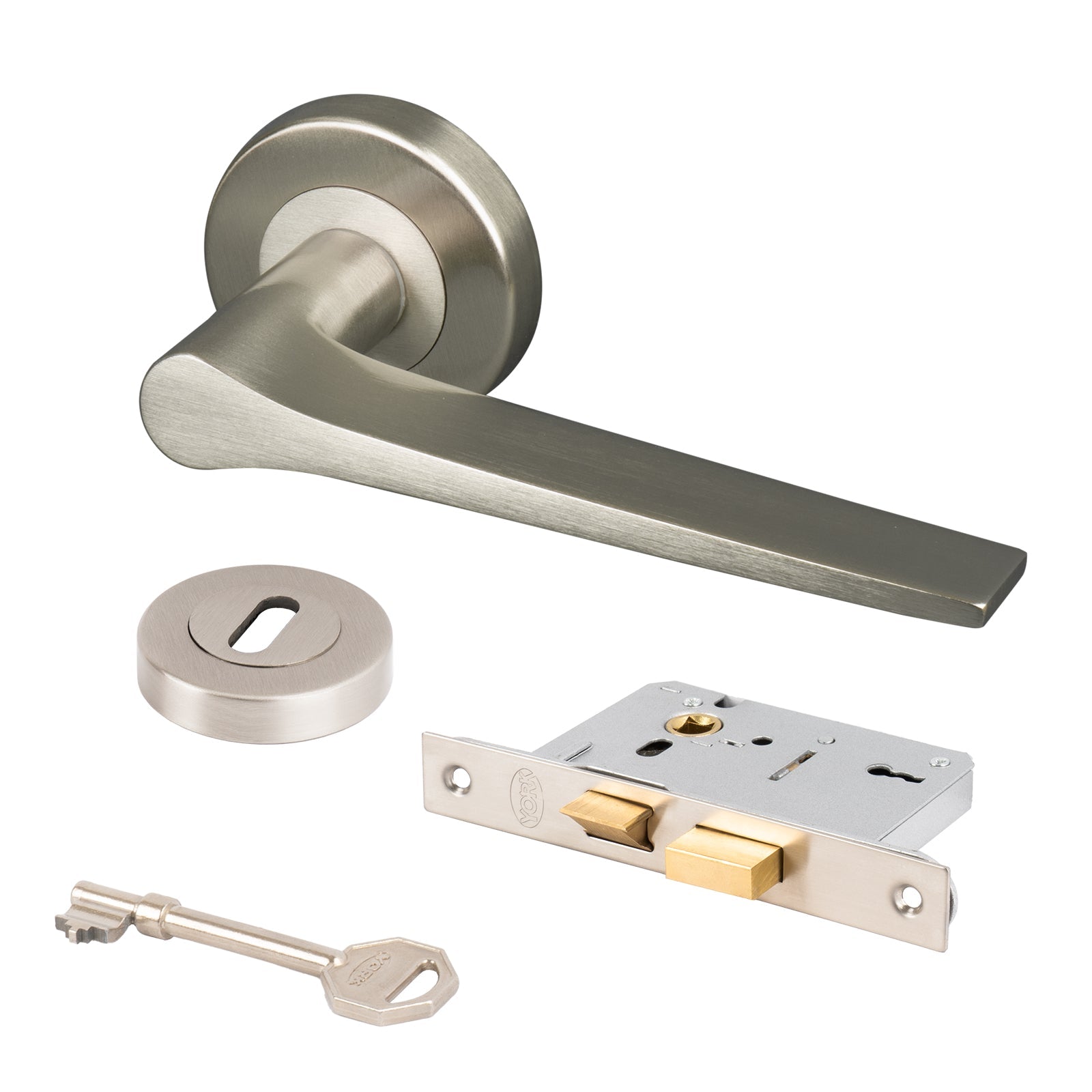 satin nickel Gio round rose door handles 3 lever lock set