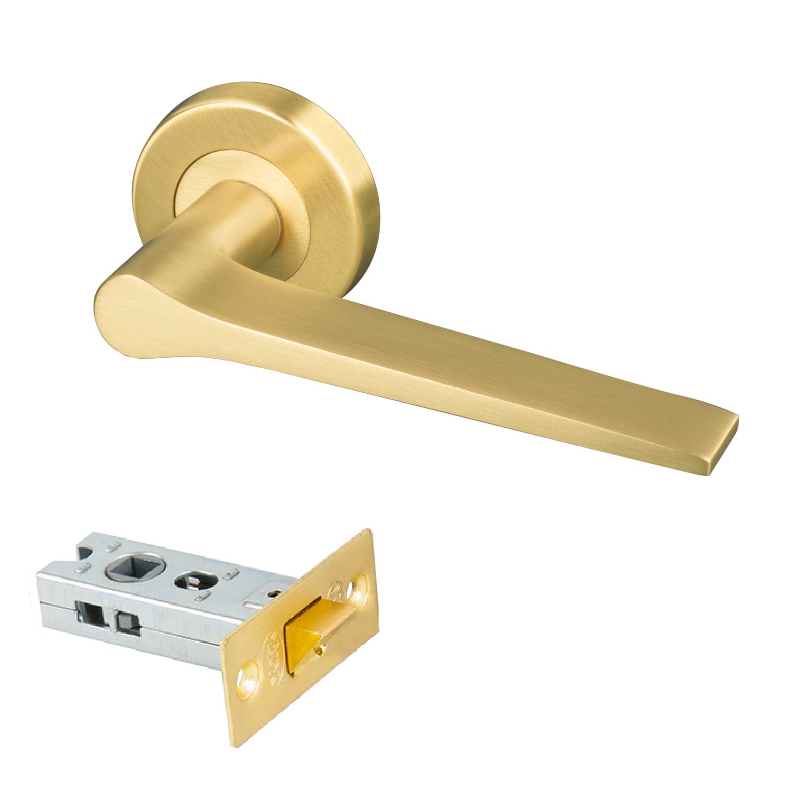 satin brass Gio round rose door handles 2.5 inch latch set