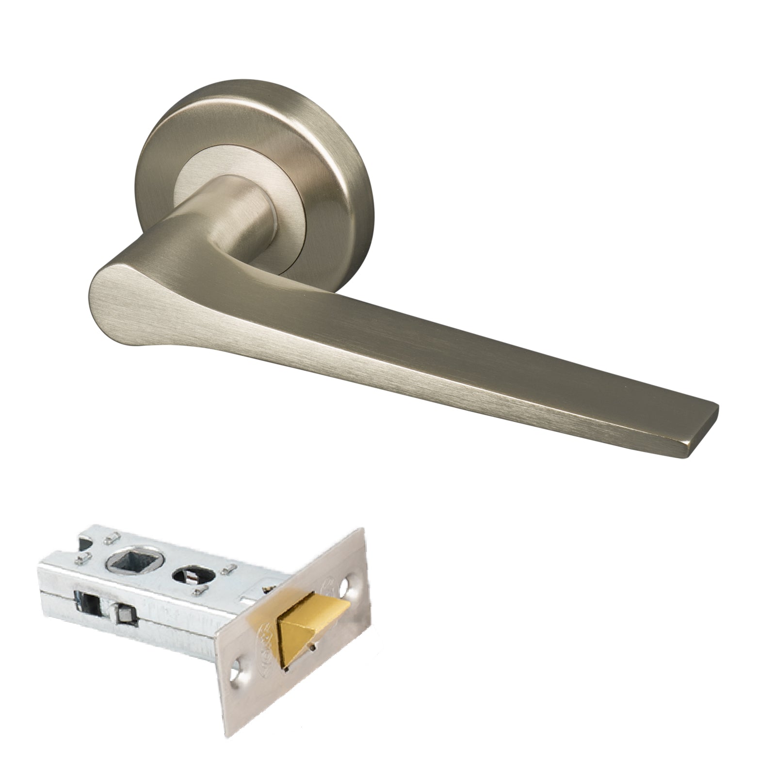 satin nickel Gio round rose door handles 2.5 inch latch set