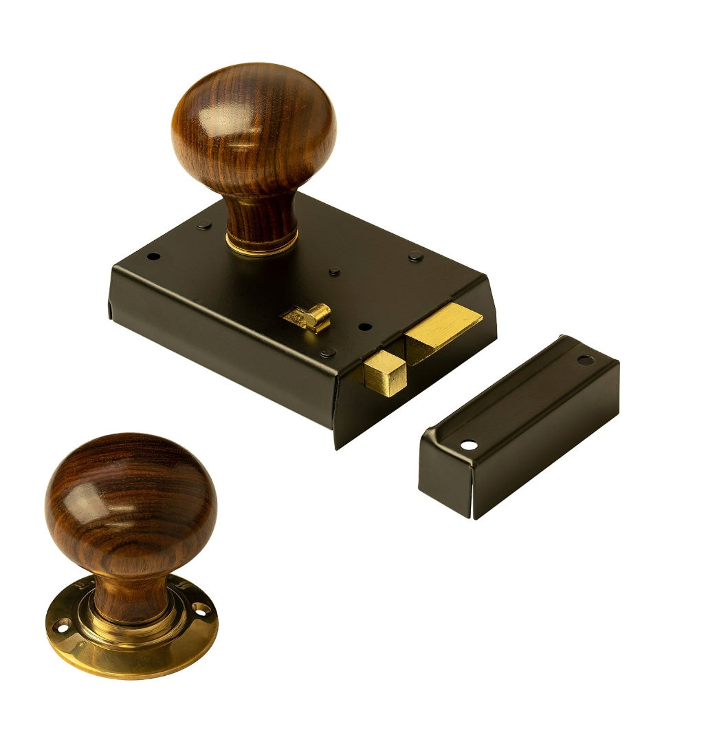 wooden door knob and rim lock set SHOW